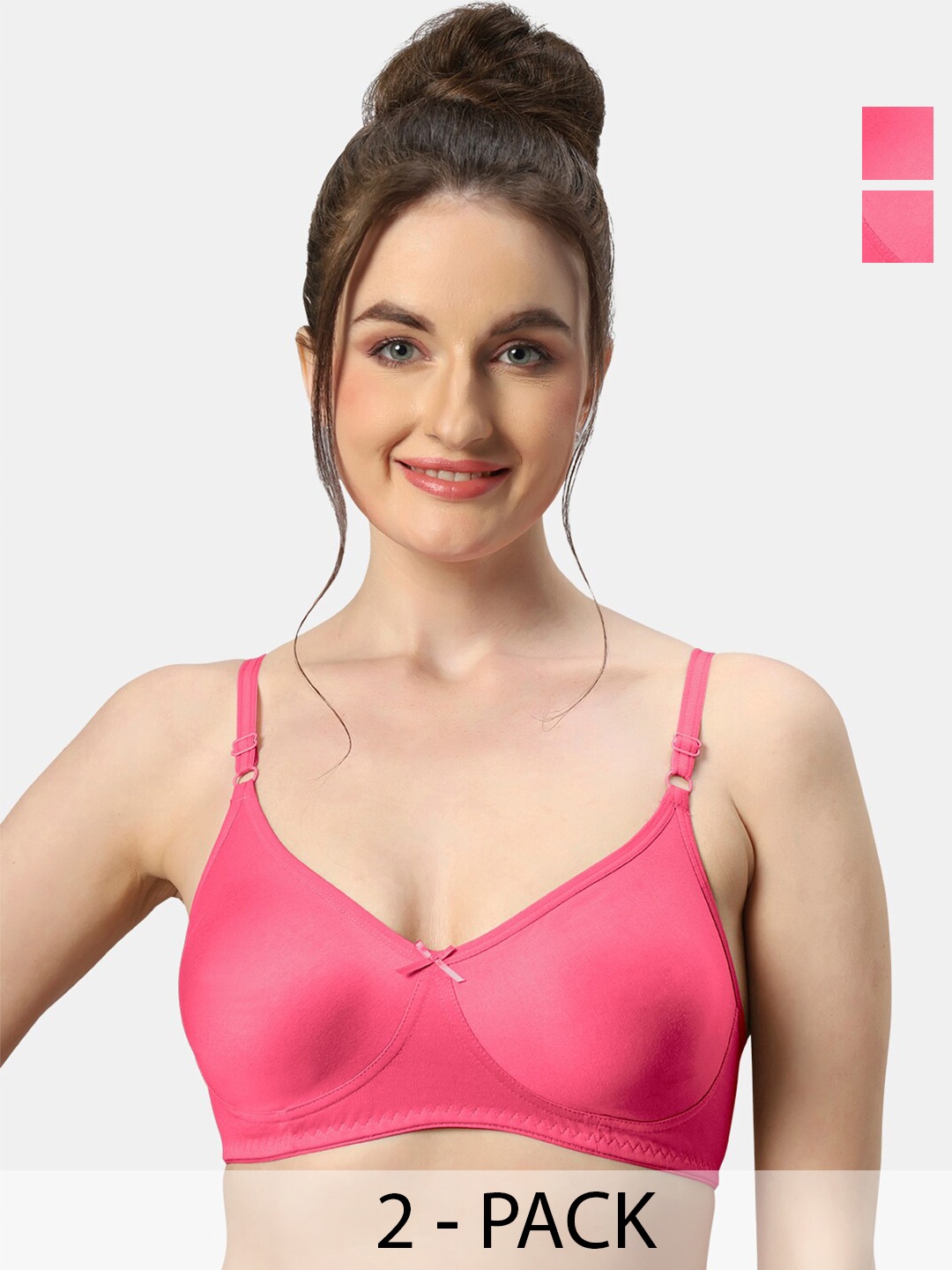 

Sonari Pack Of 2 Medium Coverage Non Padded Cotton T-shirt Bras- All Day Comfort, Pink