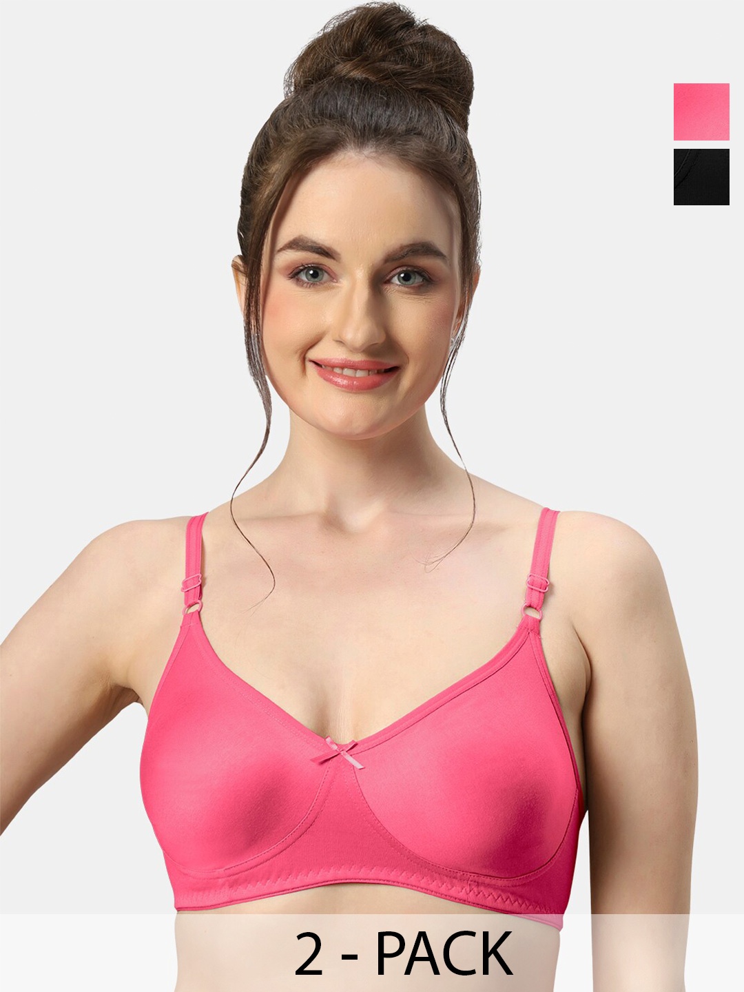 

Sonari Pack Of 2 Medium Coverage All Day Comfort Pure Cotton T-Shirt Bra, Black