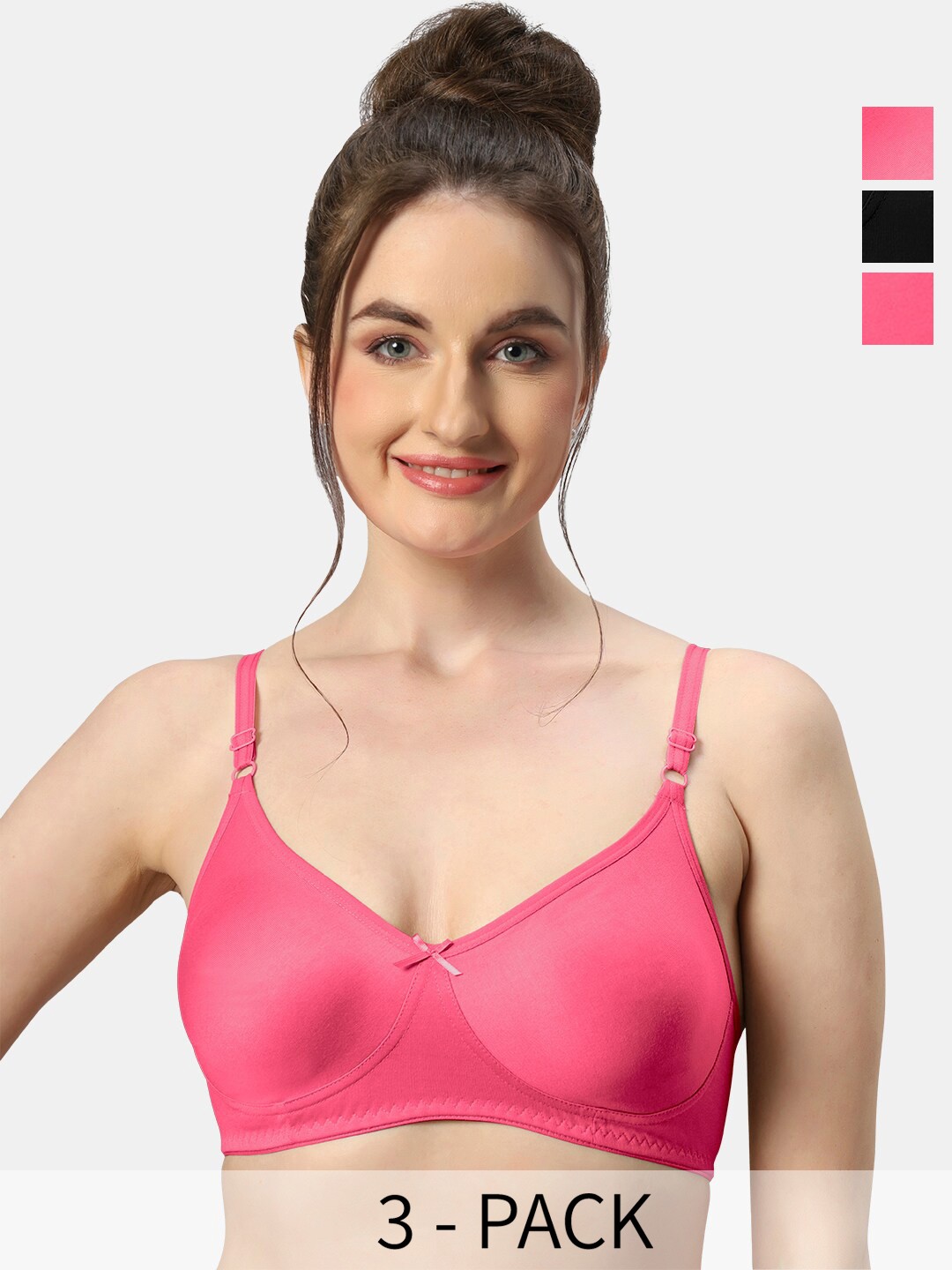 

Sonari Pack Of 3 Medium Coverage Pure Cotton Bra All Day Comfort, Coral