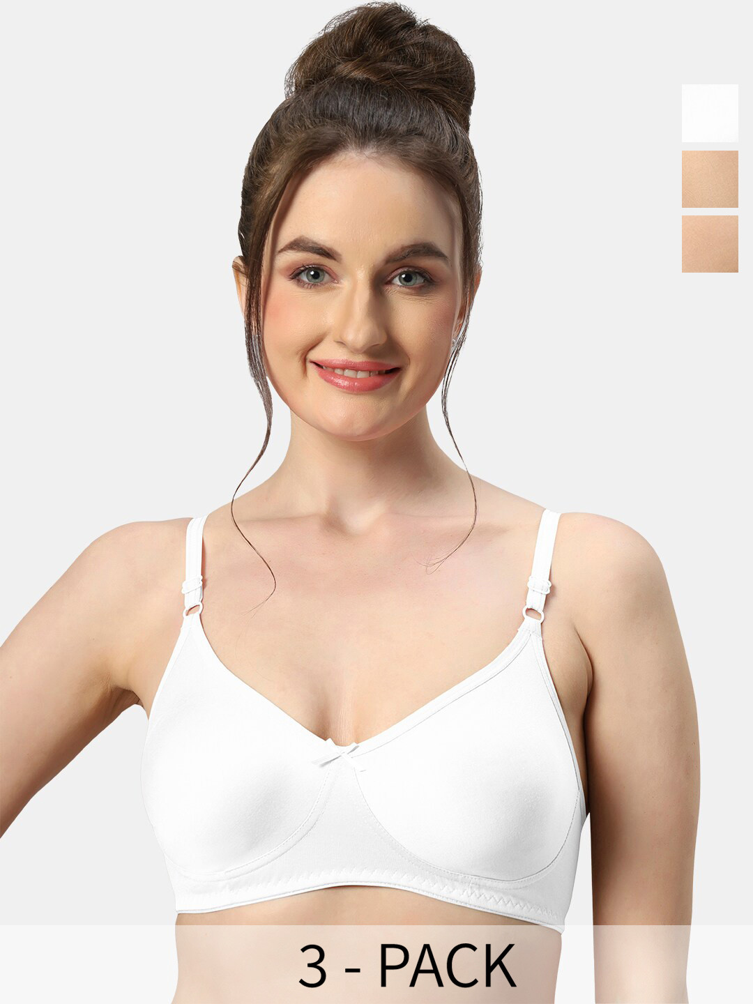 

Sonari Pack Of 3 Medium Coverage Pure Cotton Bra All Day Comfort, Beige