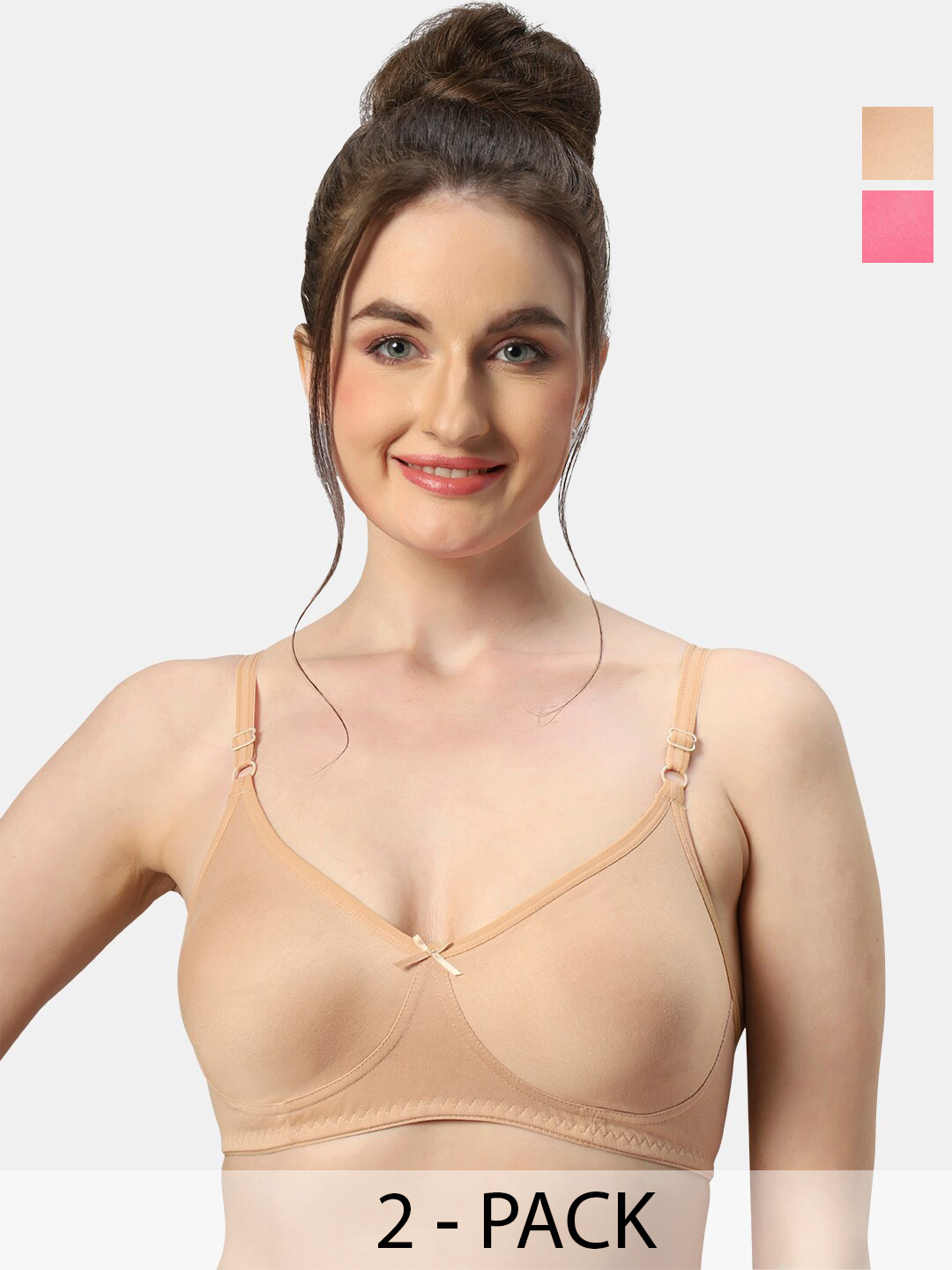 

Sonari Pack Of 2 Medium Coverage Pure Cotton T-shirt Bras With All Day Comfort, Coral