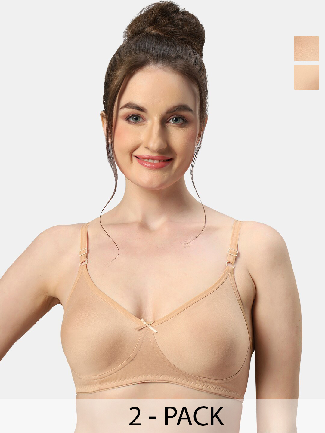 

Sonari Pack Of 2 Medium Coverage Super Support All Day Comfort Cotton T Shirt Bras, Nude