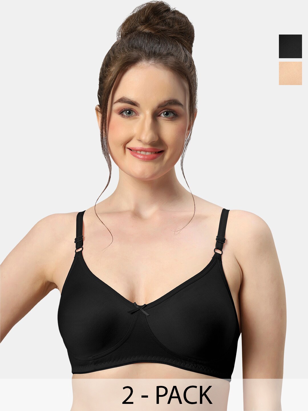 

Sonari Pack Of 2 Medium Coverage Pure Cotton Bra, Black