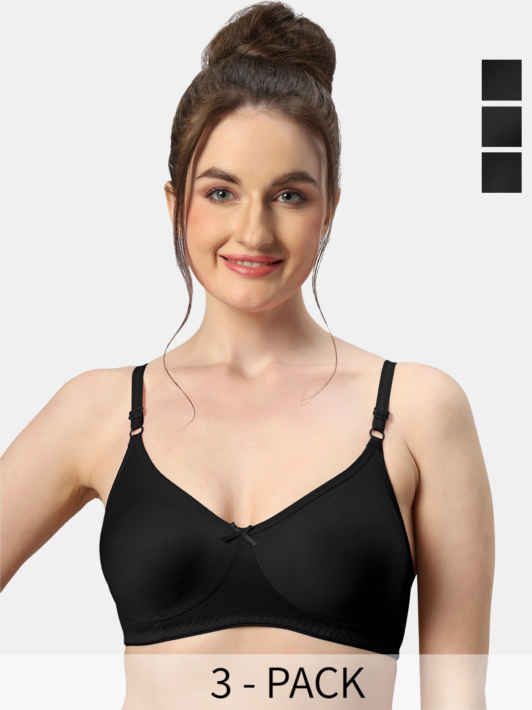 

Sonari Pack Of 3 Medium Coverage Pure Cotton Bra, Black
