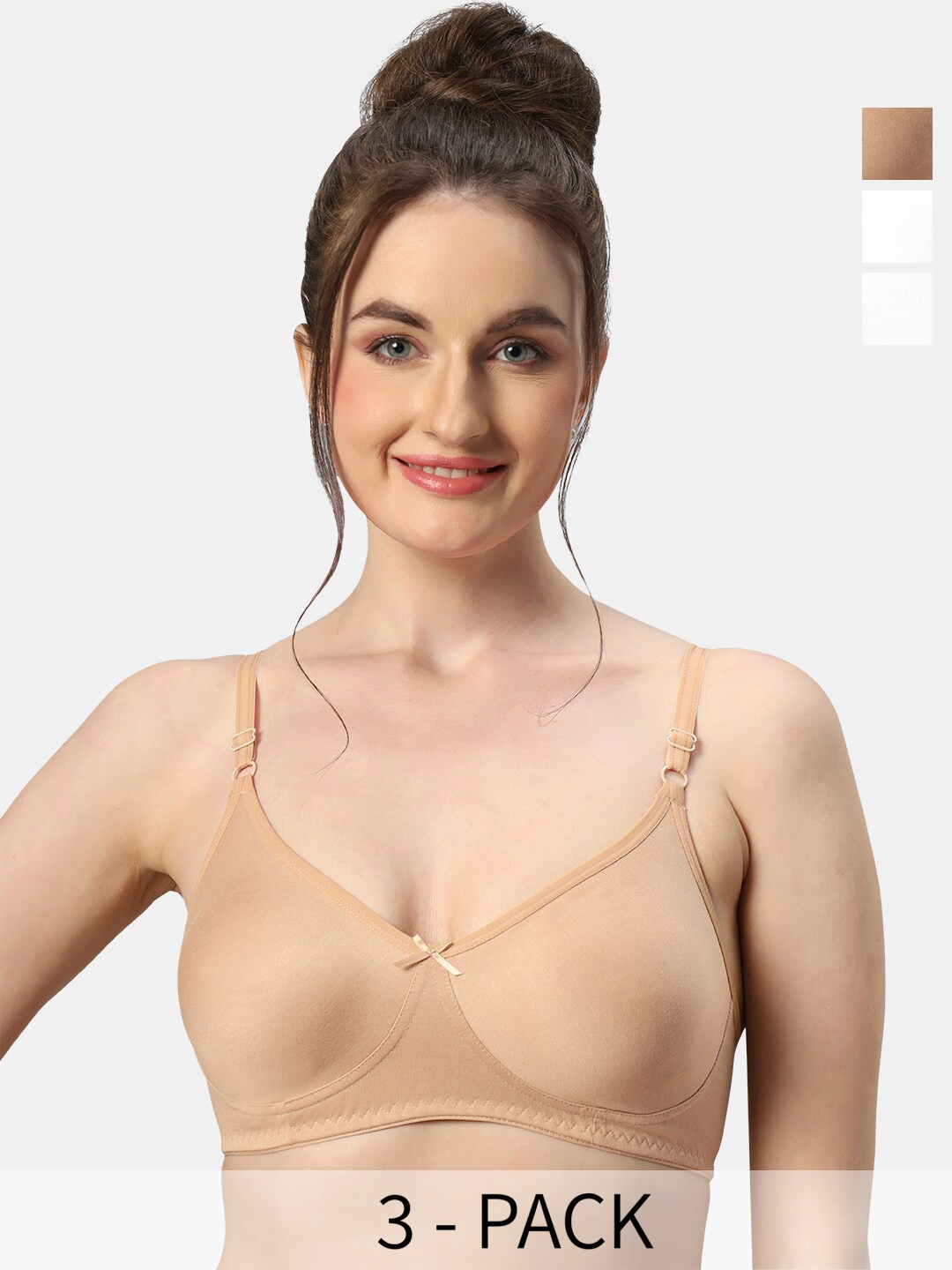 

Sonari Pack Of 3 Medium Coverage Pure Cotton Bra All Day Comfort, White