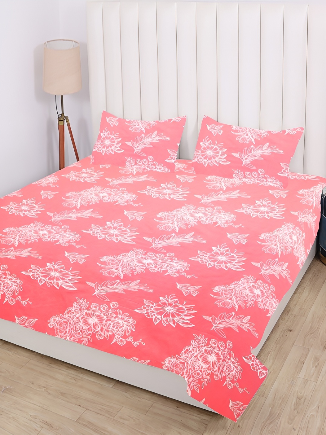 

RD TREND Peach Floral 210 TC Cotton King Bedsheet with 2 Pillow Covers