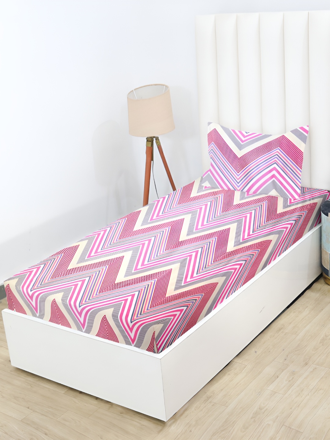 

RD TREND Pink Floral 210 TC Cotton Single Fitted Bedsheet with 1 Pillow Covers