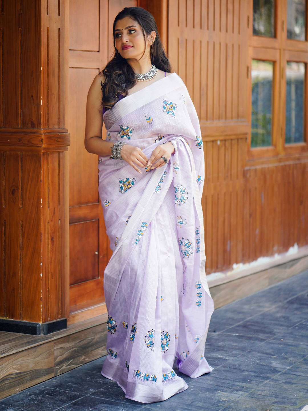 

Mitera Embellished Embroidered Saree, Lavender