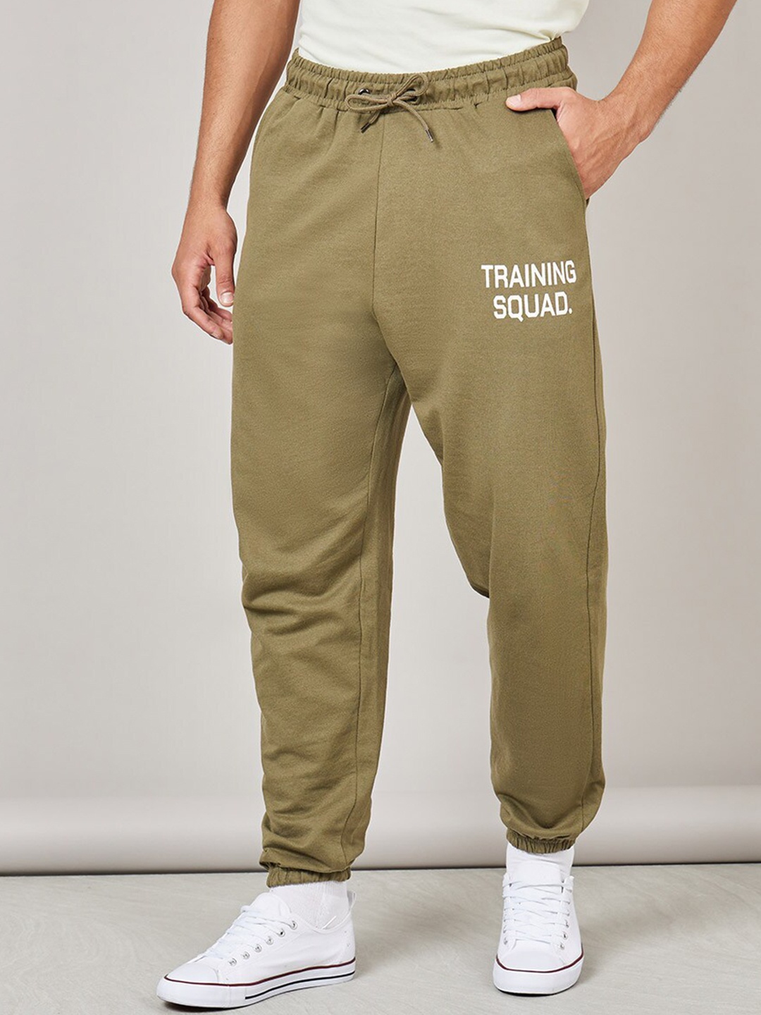 

Styli Men's Oversized Training Print Joggers with Elasticated Hem, Olive