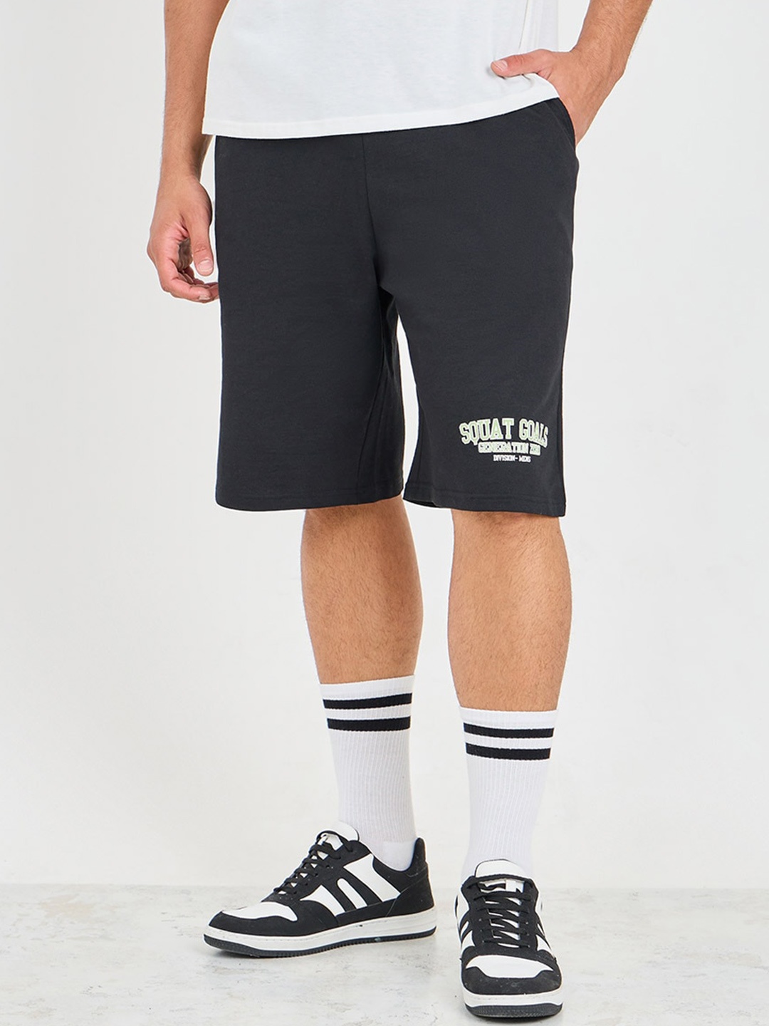 

Styli Men Printed Oversized Sweat Shorts, Black