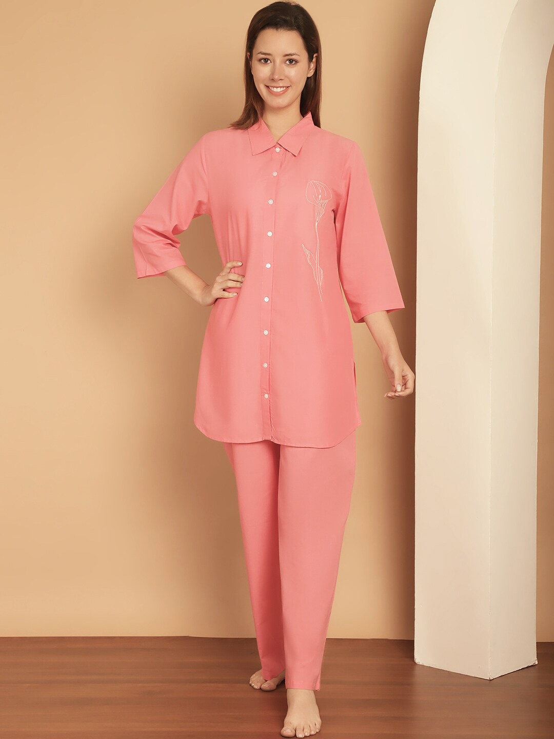 

Kanvin Pure Cotton Shirt With Pyjamas, Peach