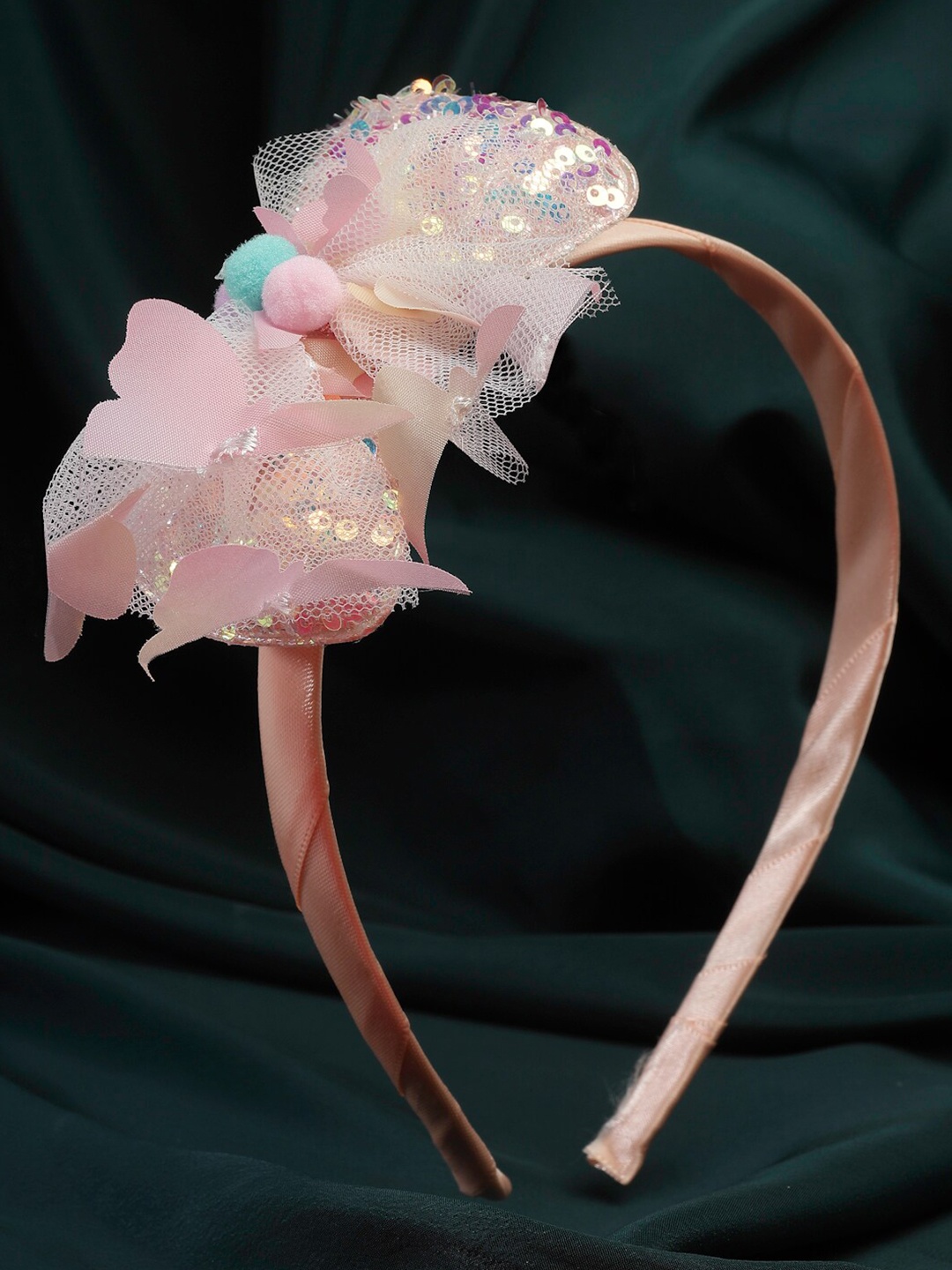 

Stoln Girls Embellished Bow Sequined Net Hairband, Peach
