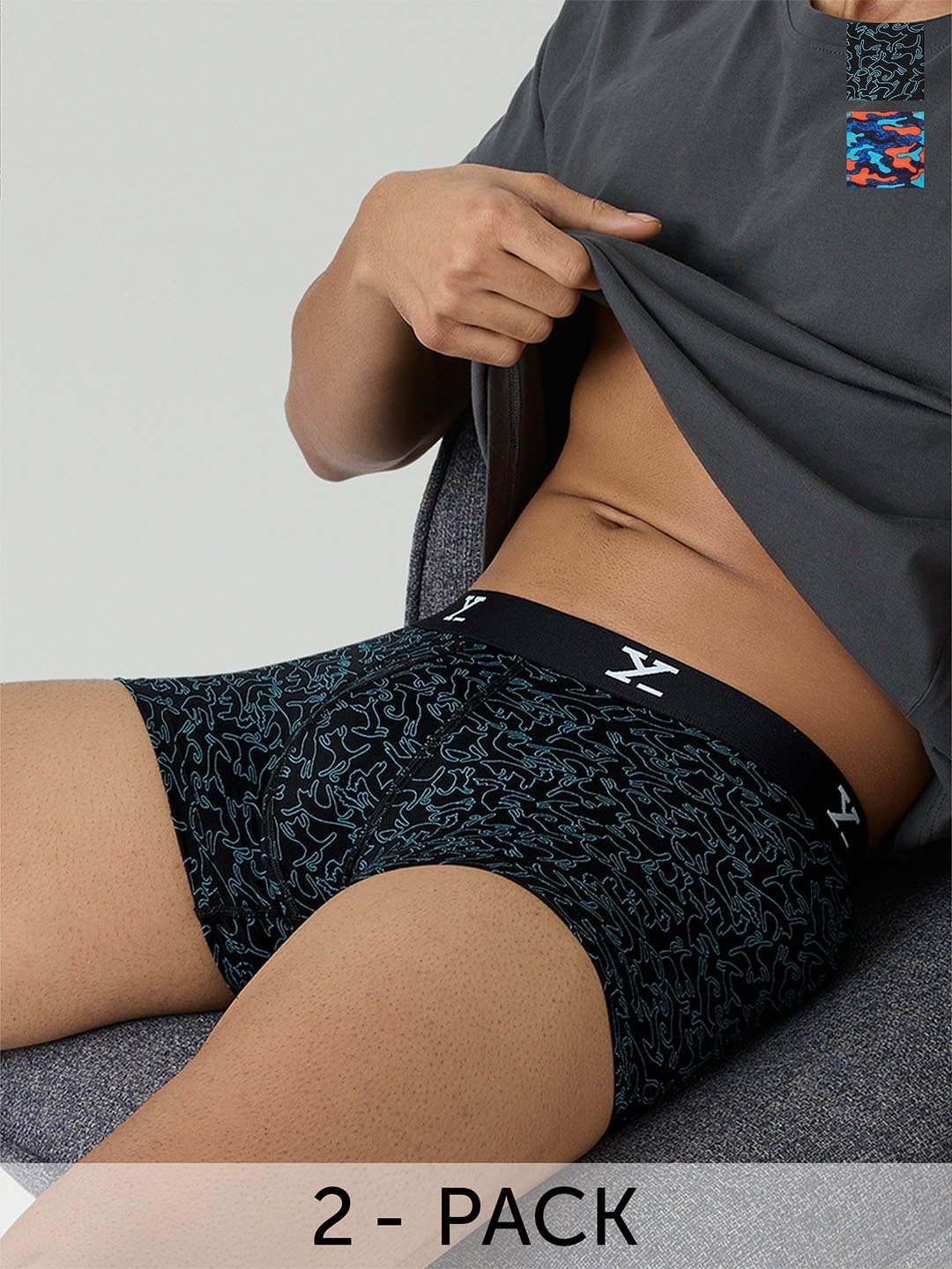 

XYXX Pack Of 2 Printed Breathibility Trunks XYTRNK2PCKN217, Black