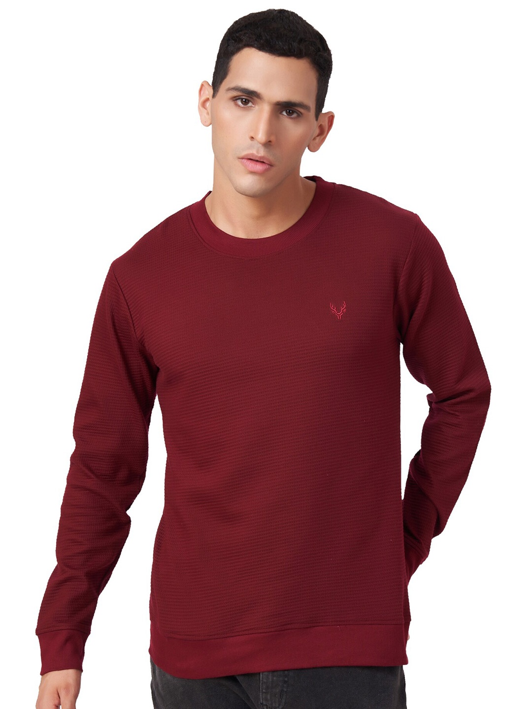 

ZU Self Design Pure Cotton Pullover Sweatshirt, Maroon