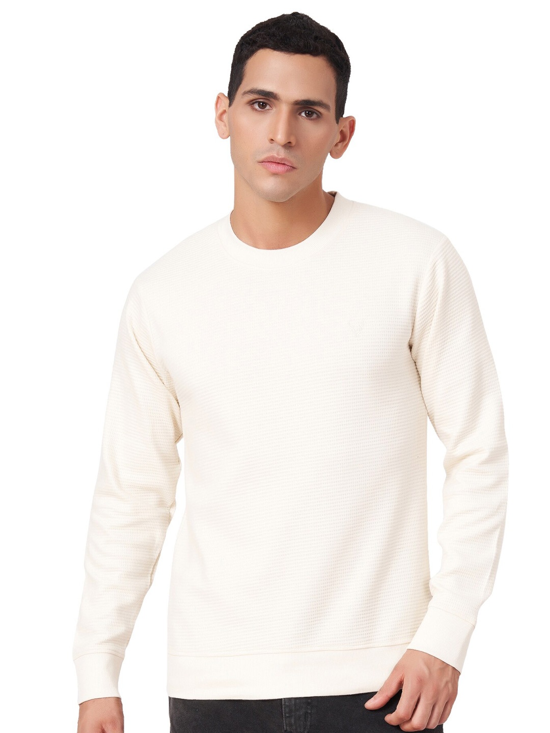 

ZU Self Design Pure Cotton Pullover Sweatshirt, Off white