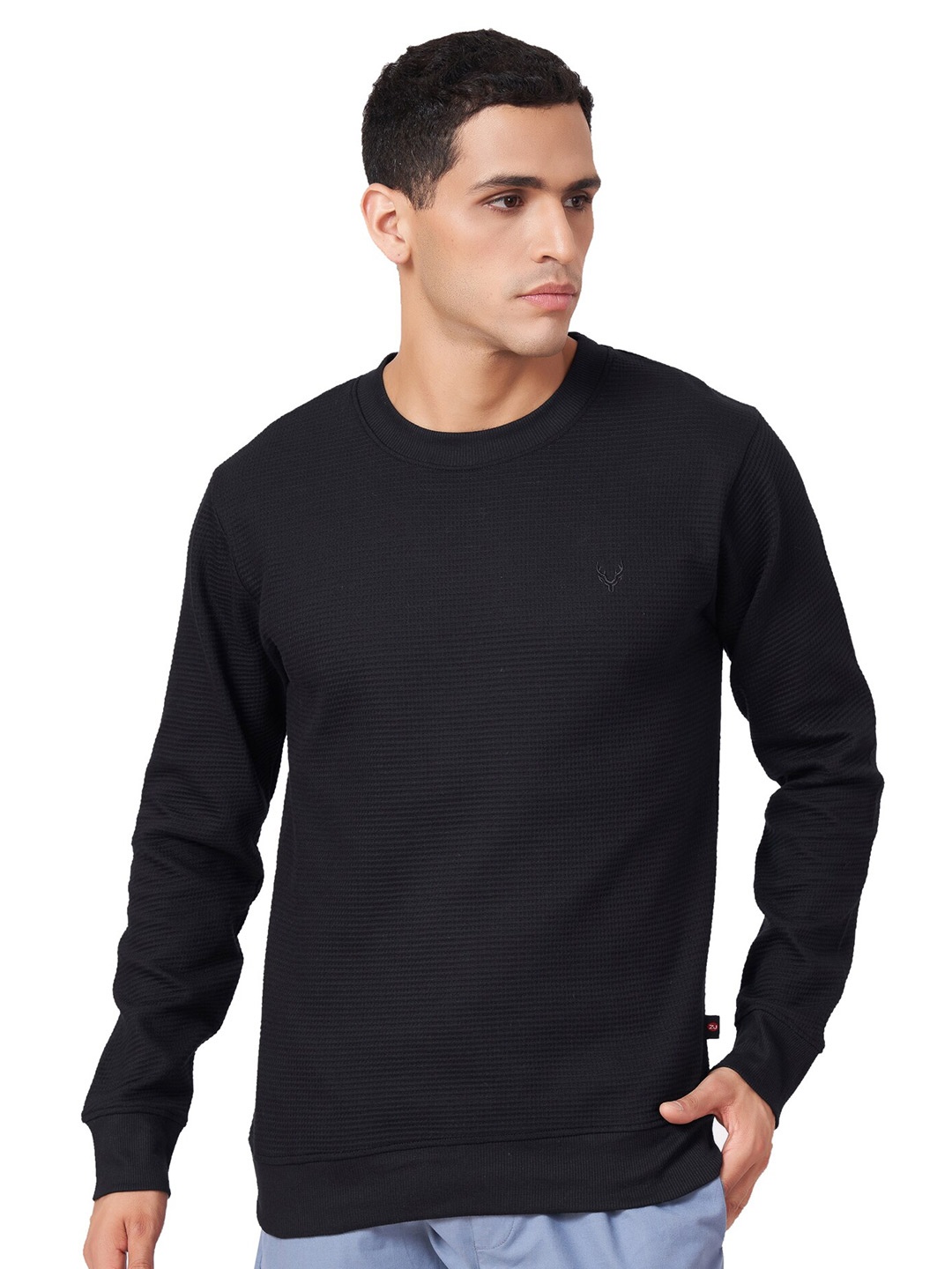

ZU Self Design Pure Cotton Pullover Sweatshirt, Black