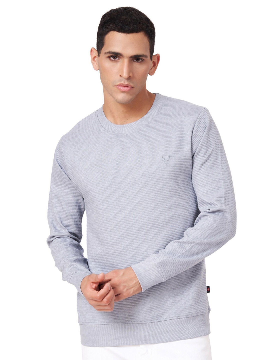 

ZU Self Design Pure Cotton Pullover Sweatshirt, Blue