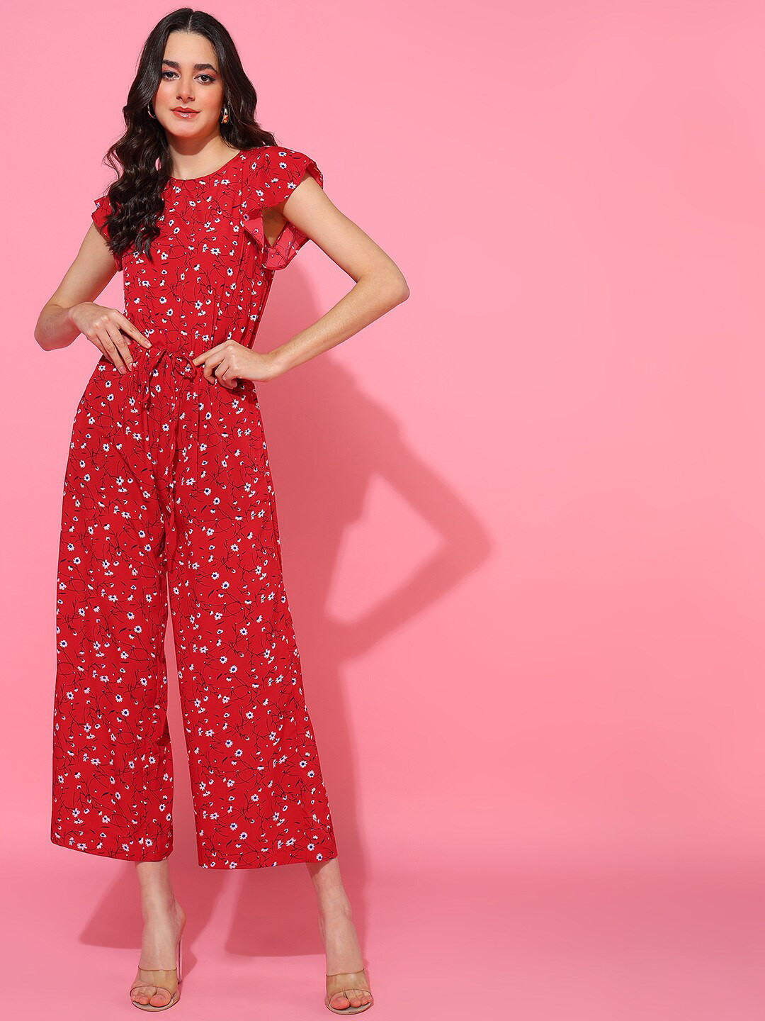 

Mast & Harbour Floral Printed Basic Jumpsuit, Red