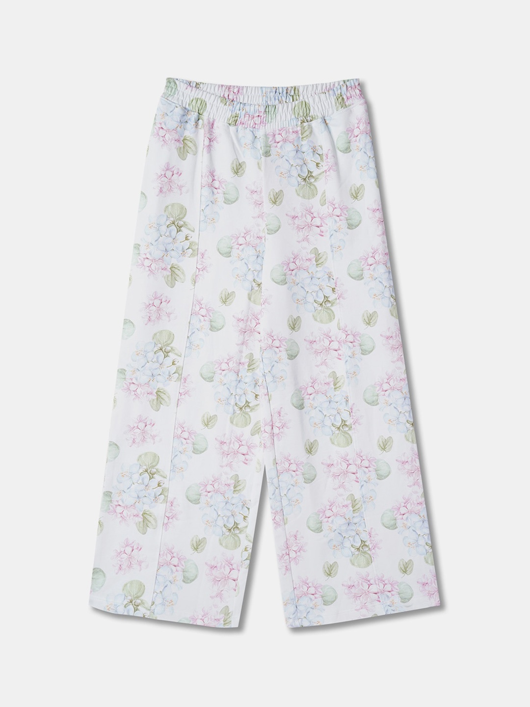 

R&B Girls Floral Printed Cotton Parallel Trousers, White
