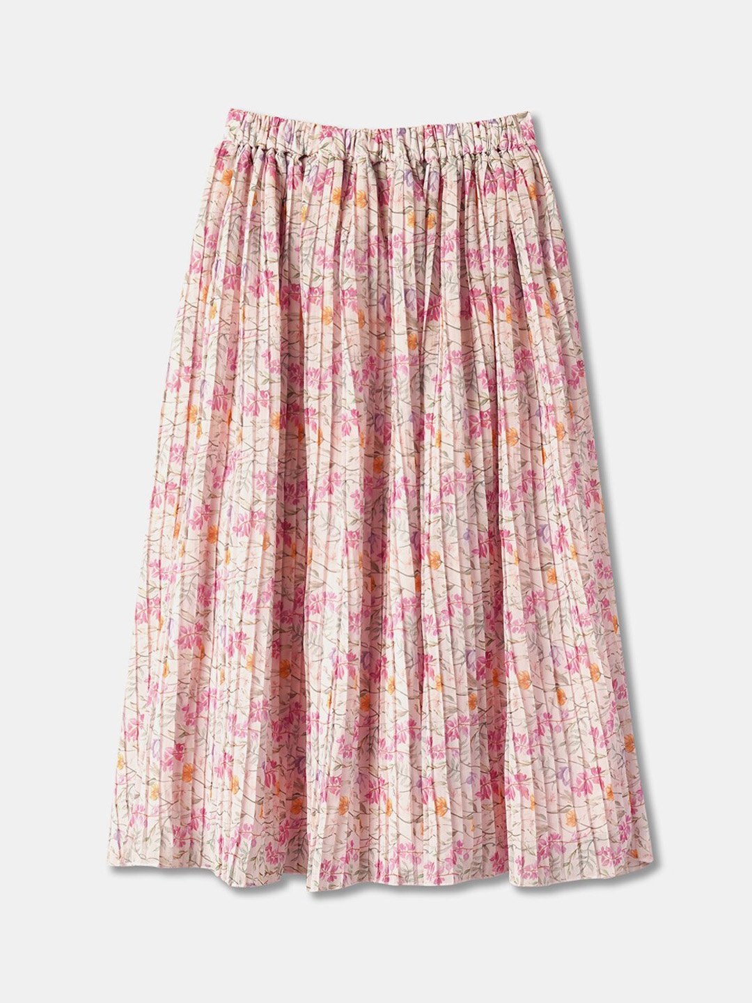 

R&B Girls Floral Printed A-Line Midi Skirt, Pink