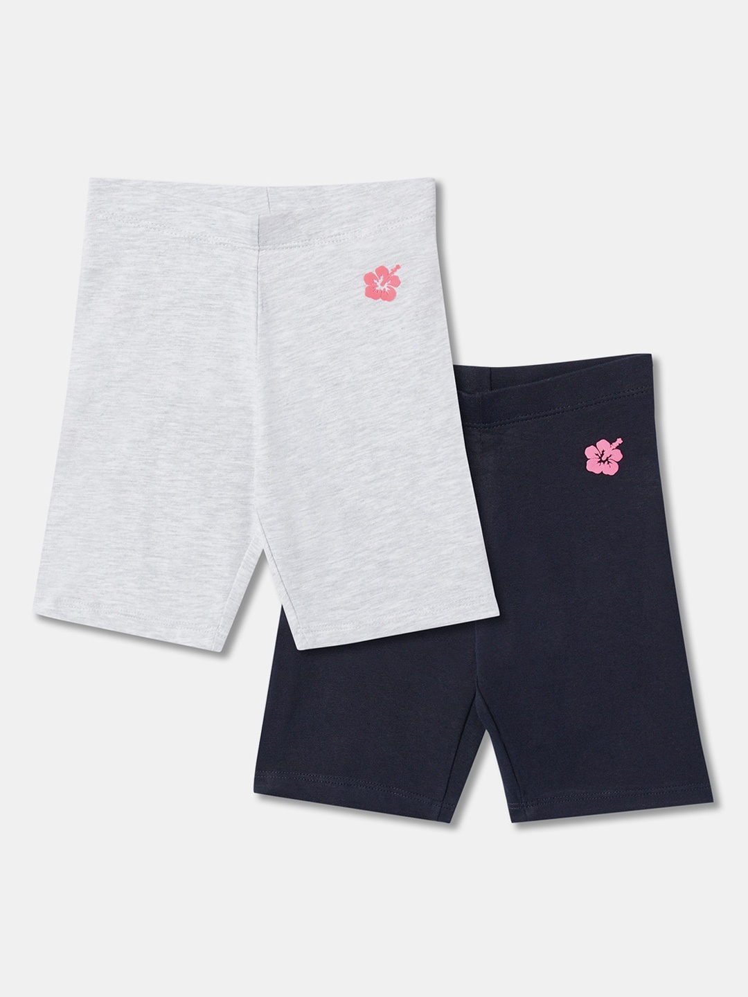 

R&B Girls Pack Of 2 Mid-Rise Cotton Shorts, Grey
