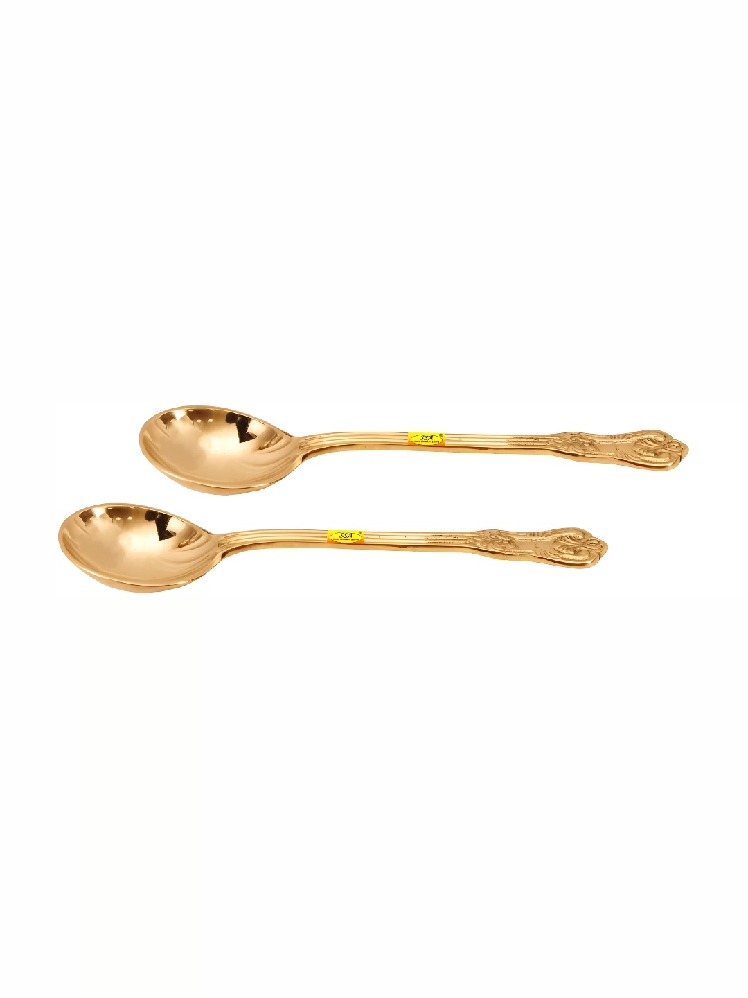 

Shivshakti Arts Yellow 2 Pieces Brass Designer Serving Spoons, Gold