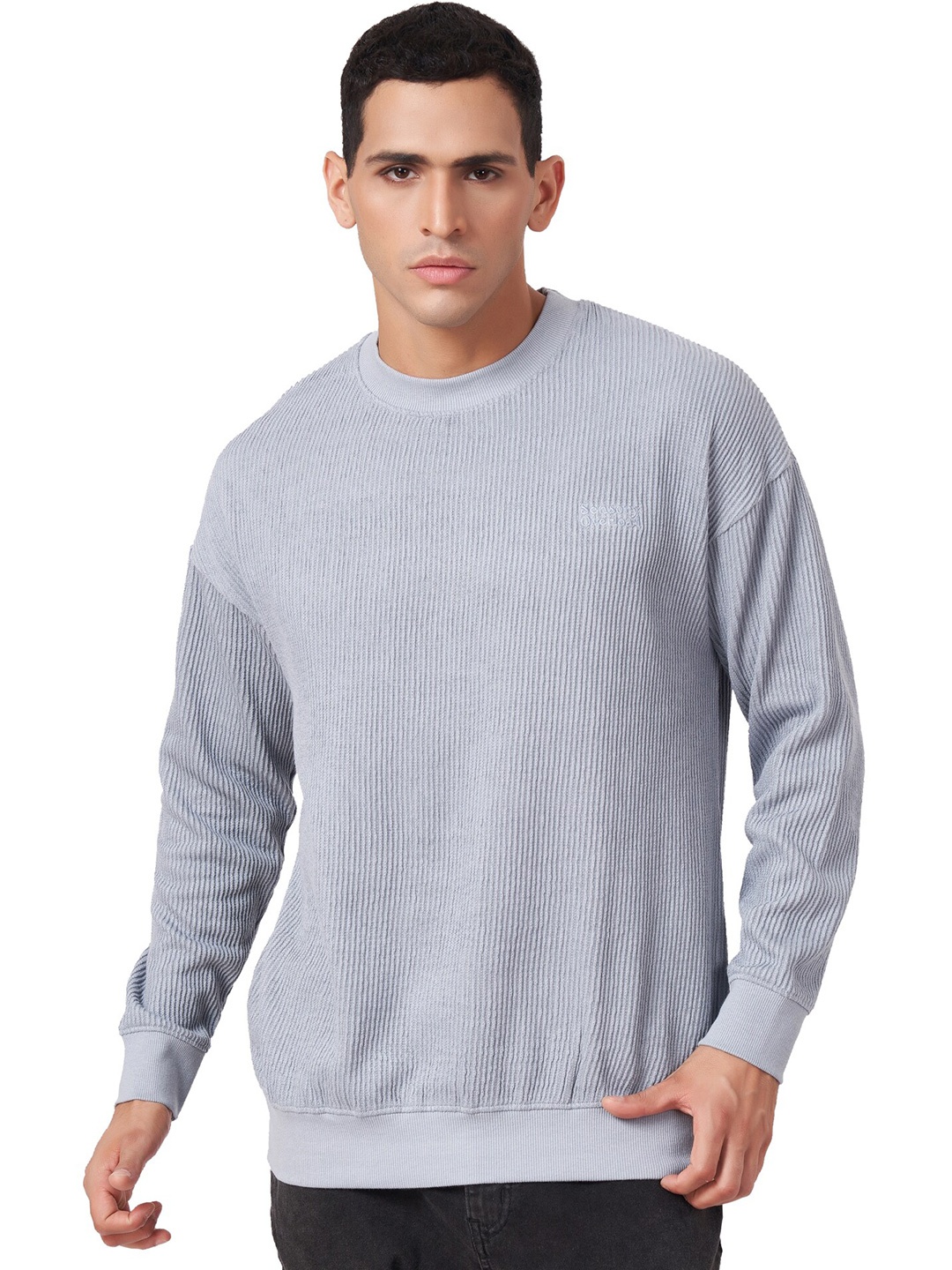 

ZU Buck Knit Drop Shoulder Sleeves Pure Cotton Pullover Sweatshirt, Blue