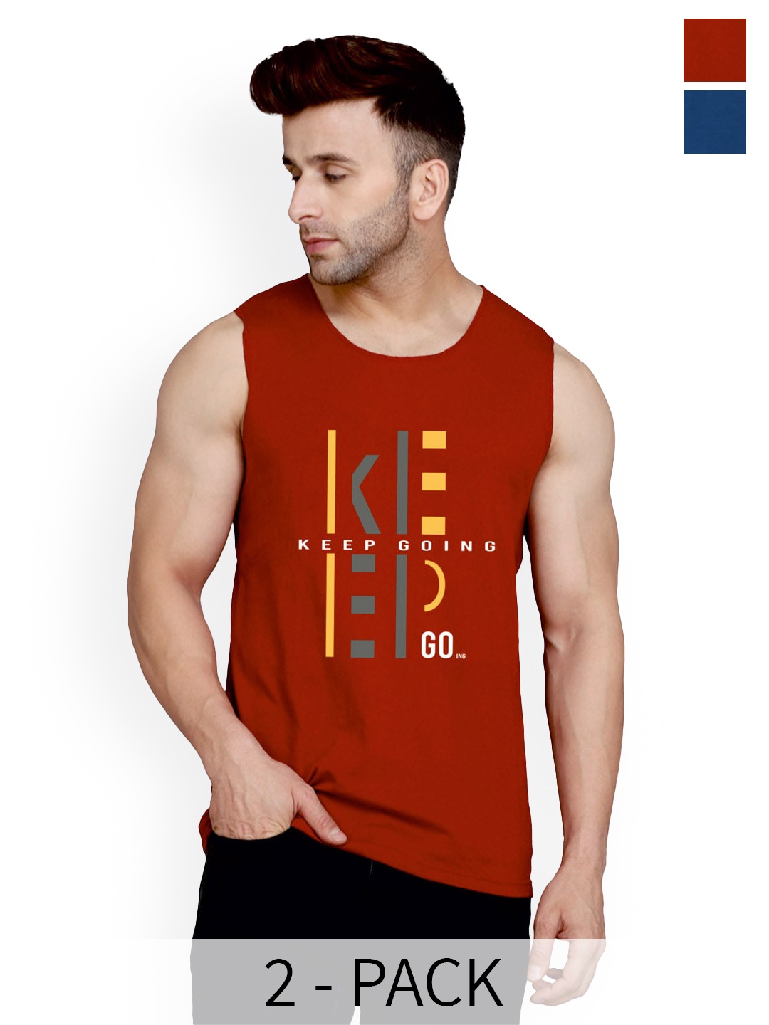 

SLOWLORIS Pack Of 2 Typography Printed Cotton Vests, Maroon