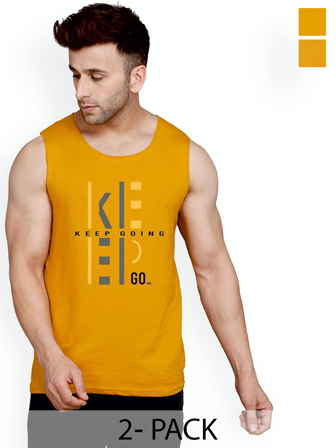 

SLOWLORIS Pack Of 2 Cotton Bio-Washed Gym Vests SL26 ( MUSTARD KEEP ) ( MUSTARD NVR )