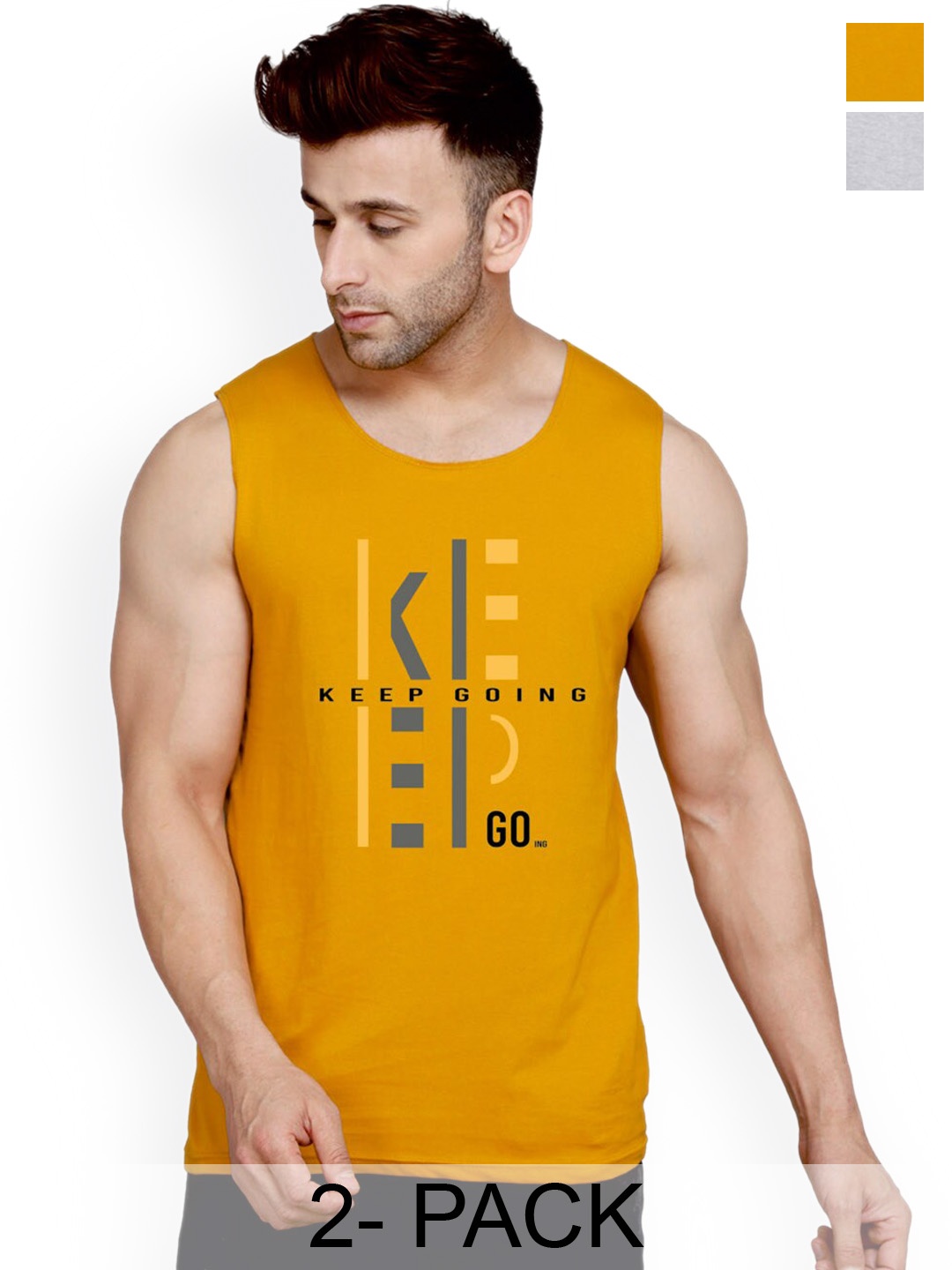 

SLOWLORIS Pack Of 2 Printed Bio-Washed Gym Vests SL26 ( MUSTARD KEEP ) ( BLACKGREY FRD )