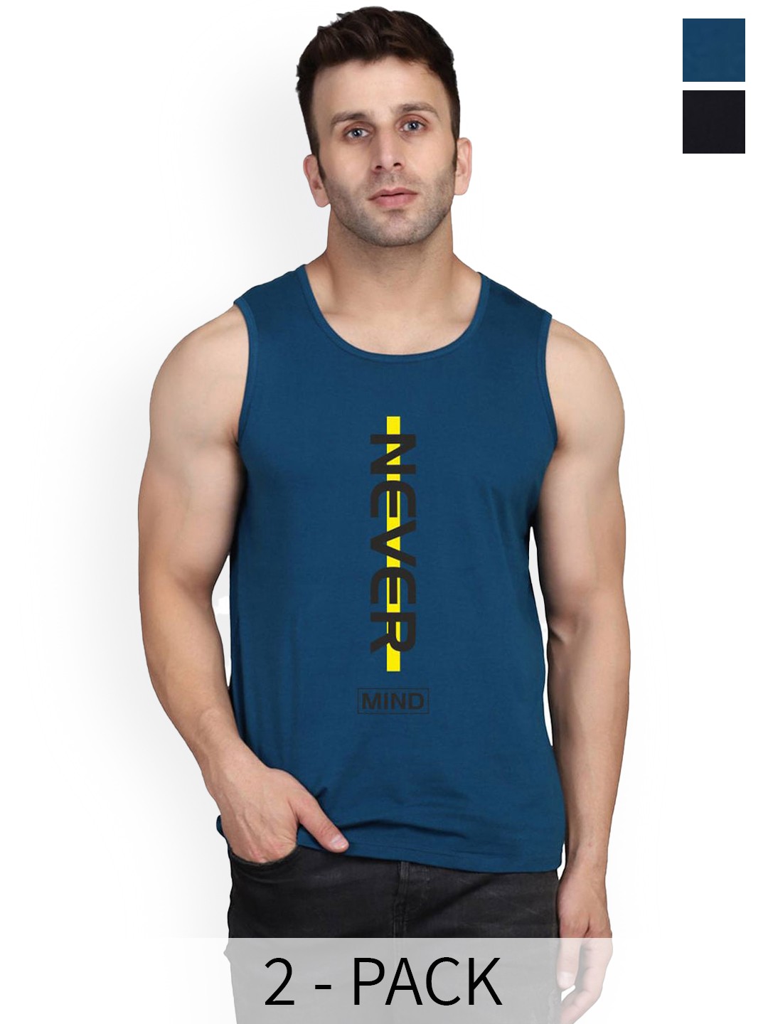 

SLOWLORIS Pack Of 2 Printed Cotton Bio-Wash Gym Vests, Black