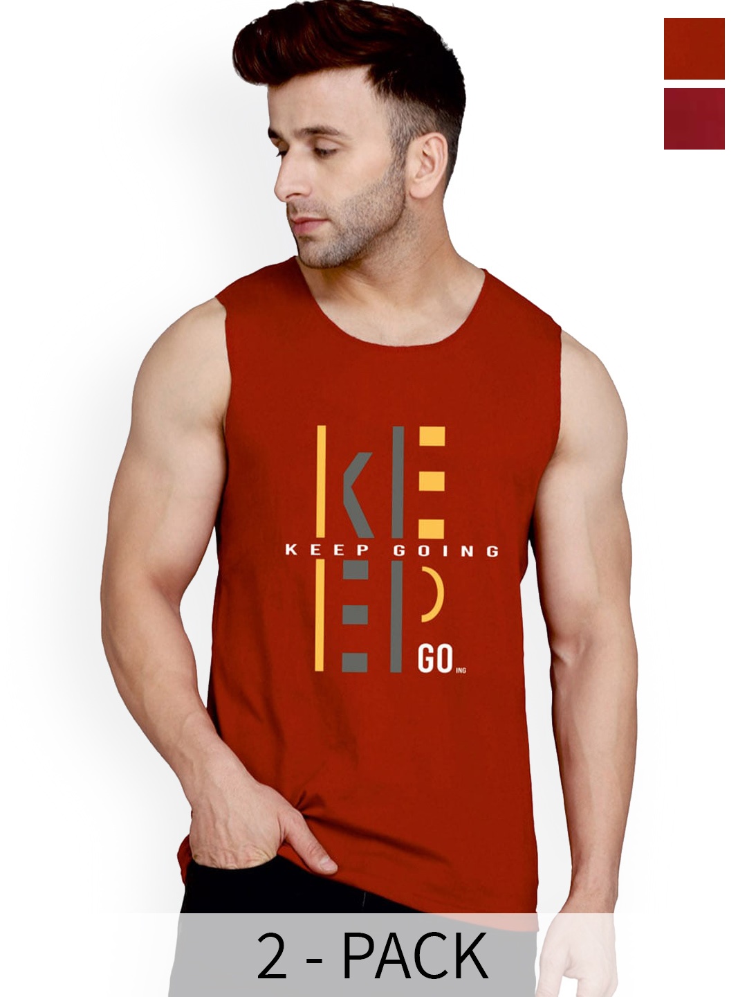 

SLOWLORIS Pack Of 2 Printed Bio-Washed Gym Vests SL26 ( MAROON KEEP ) ( MAROON NVR )