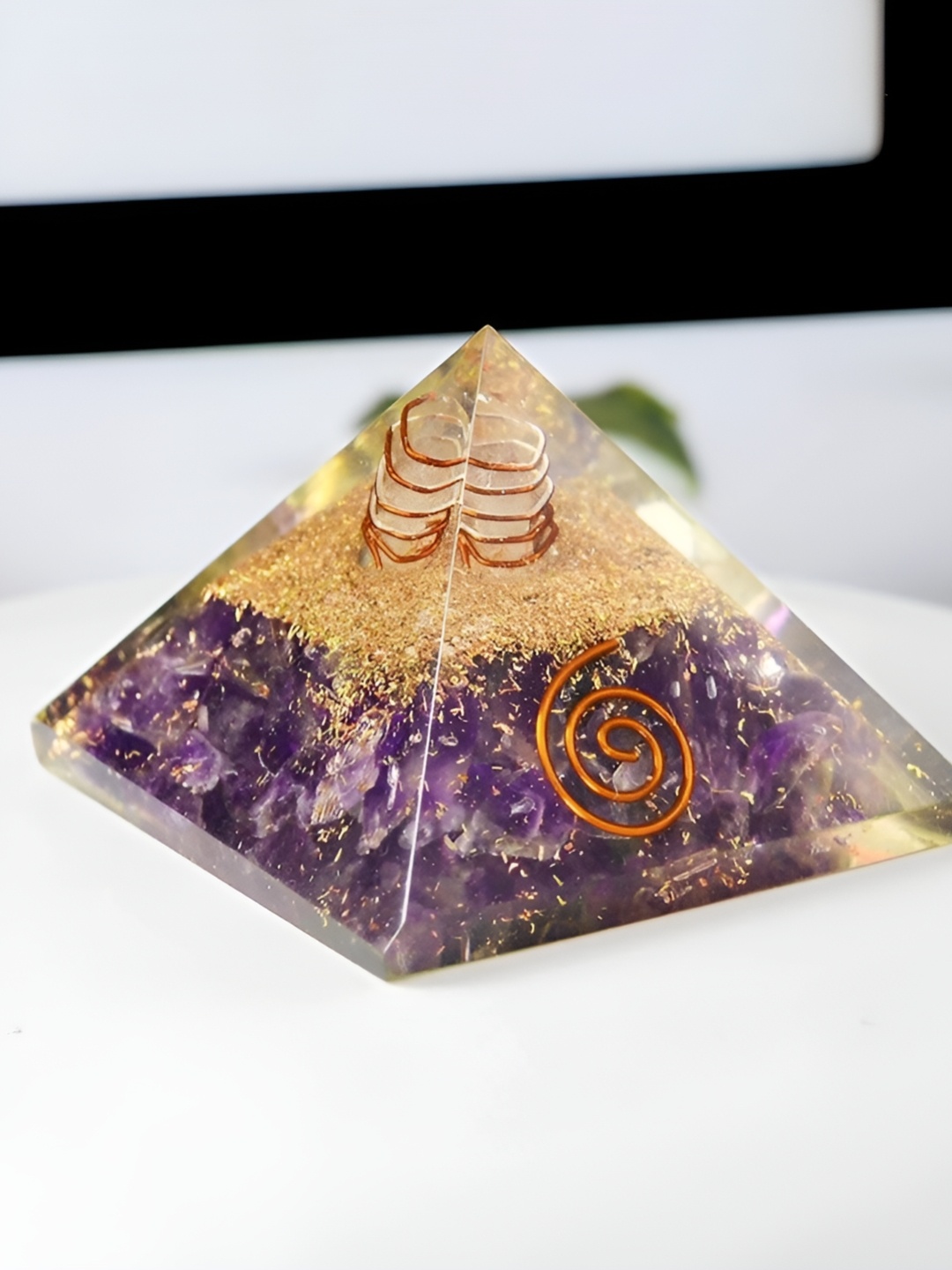 

Navyaksh Brown & Purple Crystal Pyramid Religious Idol Showpiece