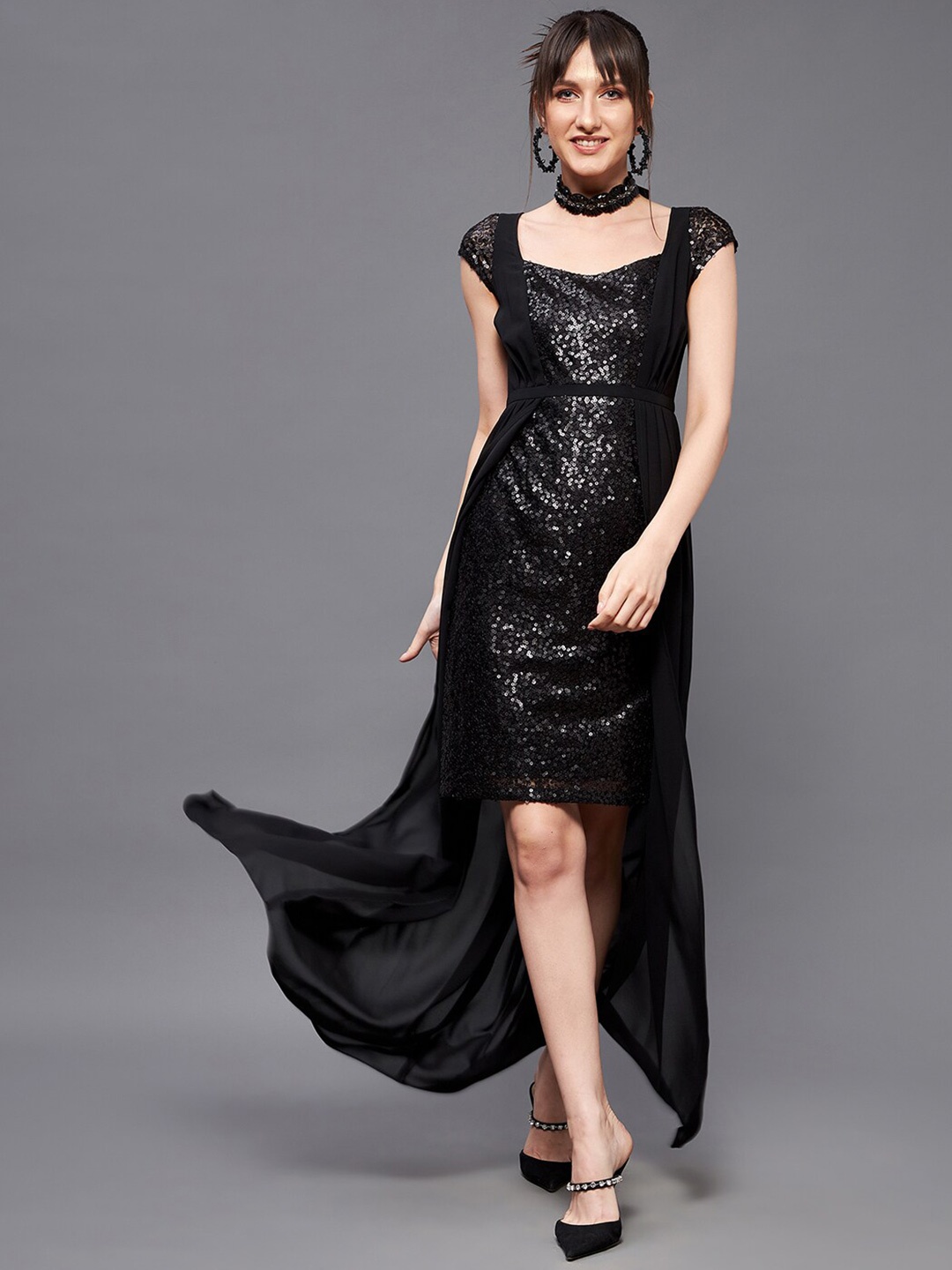 

Miss Chase Women Embellished Fit & Flare Georgette Maxi Dress, Black