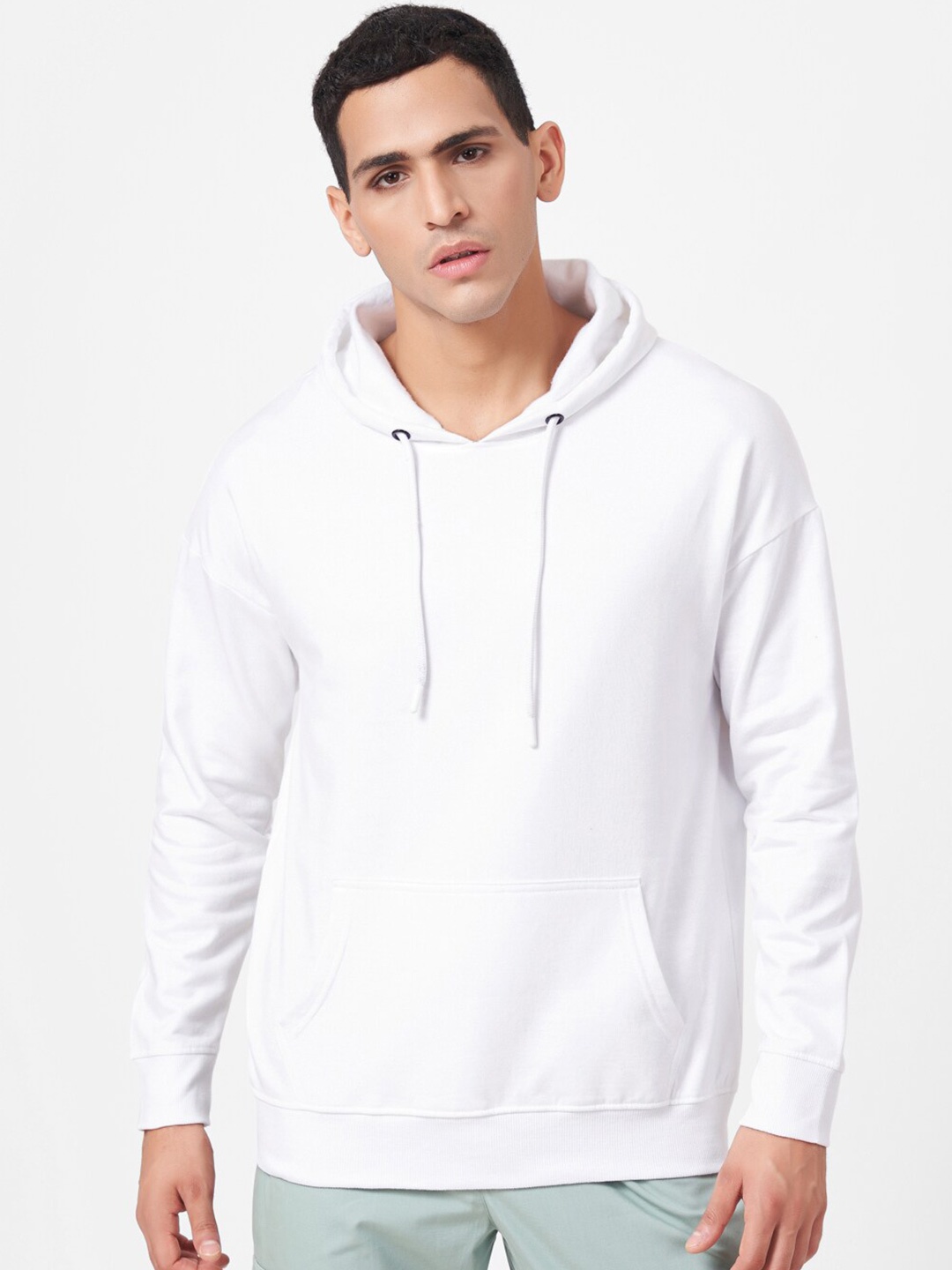 

ZU Hooded Oversized Drop Shoulder Sleeves Pure Cotton Pullover Sweatshirt, White