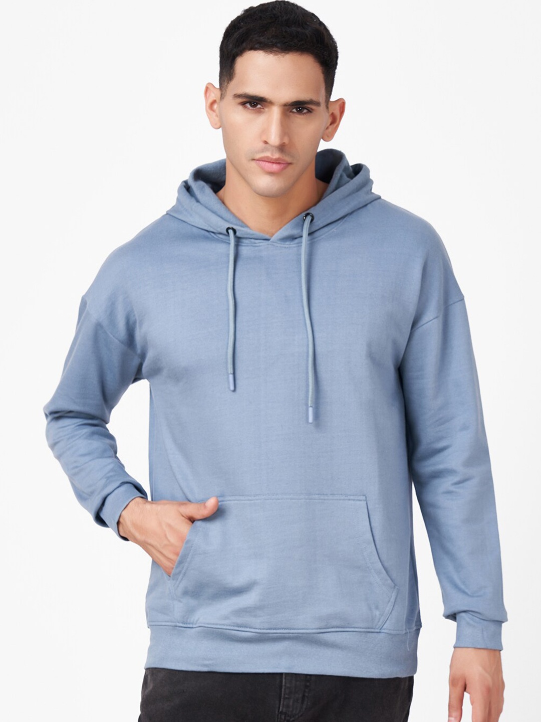 

ZU Hooded Oversized Drop Shoulder Sleeves Pure Cotton Pullover Sweatshirt, Blue