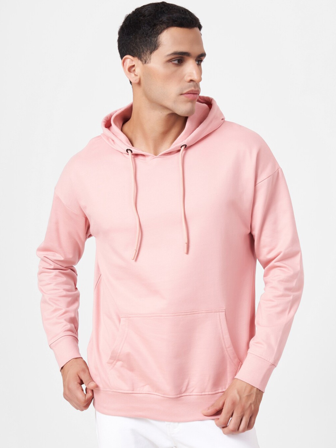 

ZU Hooded Oversized Drop Shoulder Sleeves Pure Cotton Pullover Sweatshirt, Pink