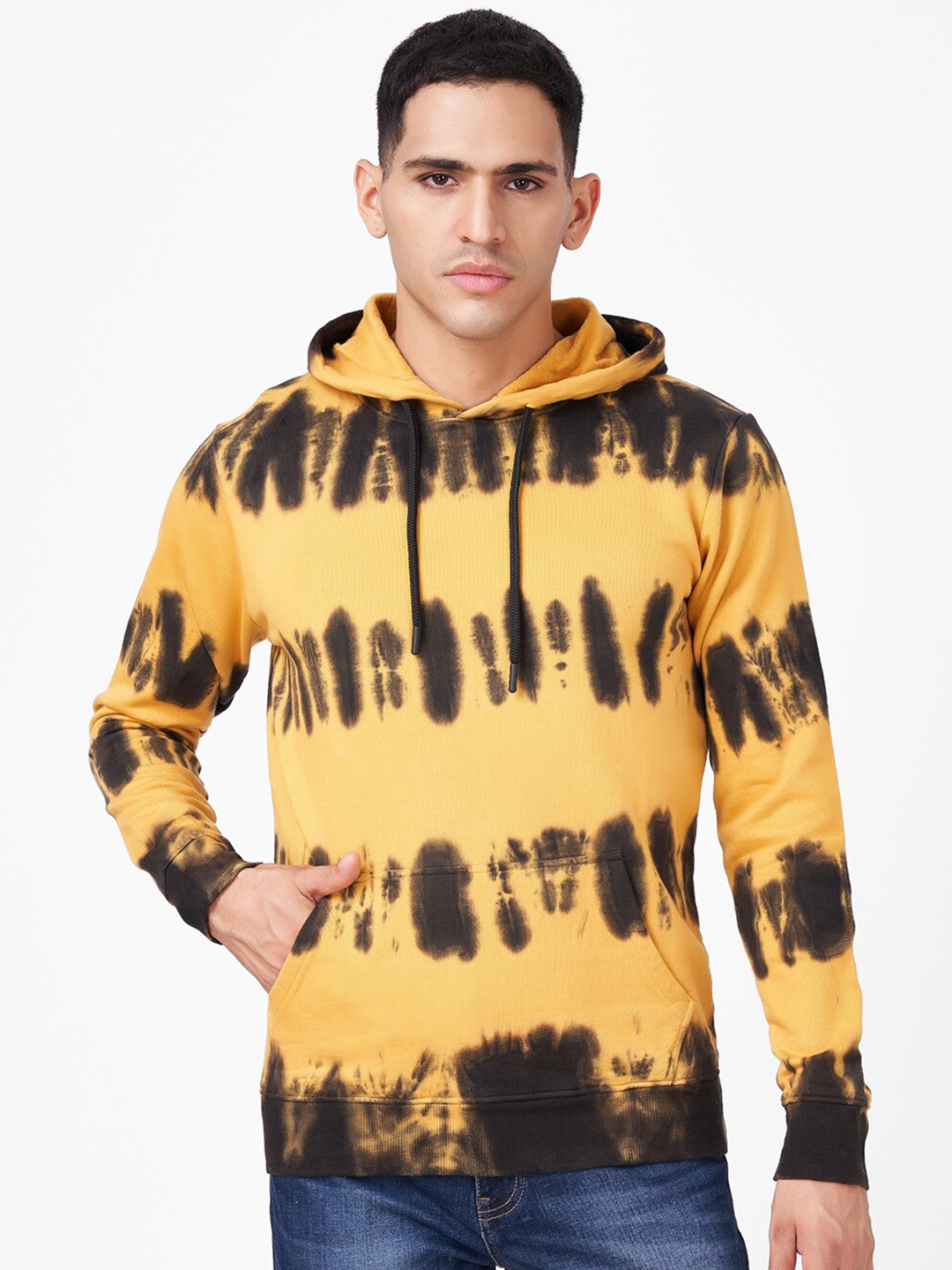 

ZU Tie & Die Hooded Pure Cotton Pullover Sweatshirt, Yellow