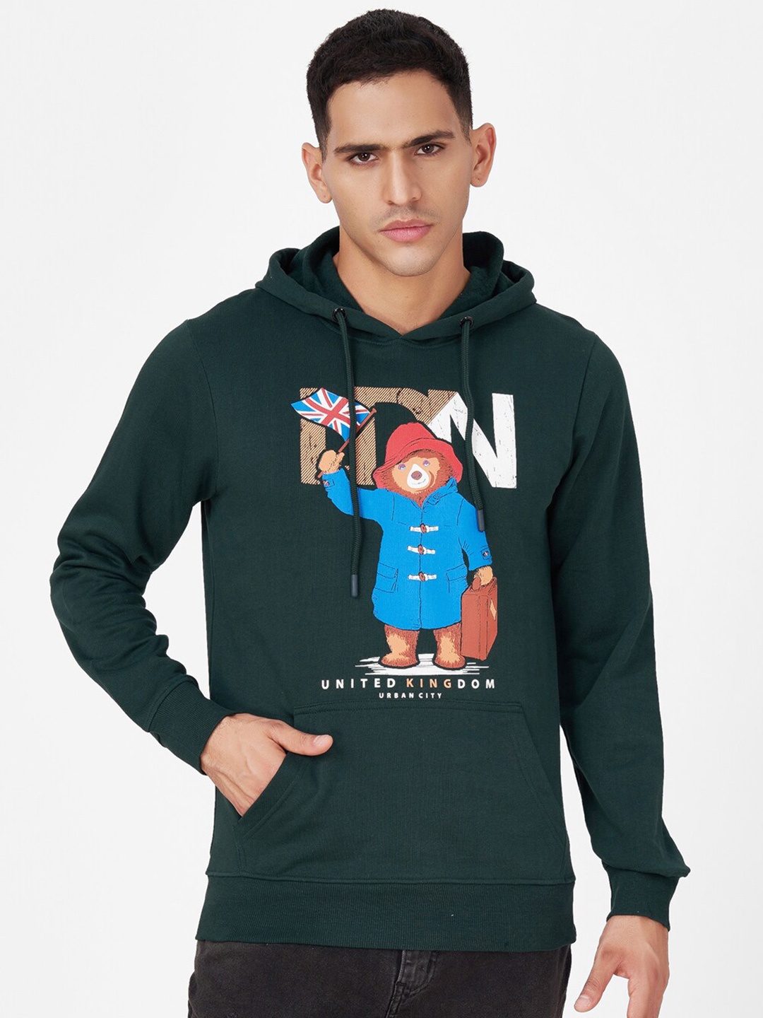 

ZU Graphic Printed Hooded Pure Cotton Pullover Sweatshirt, Green