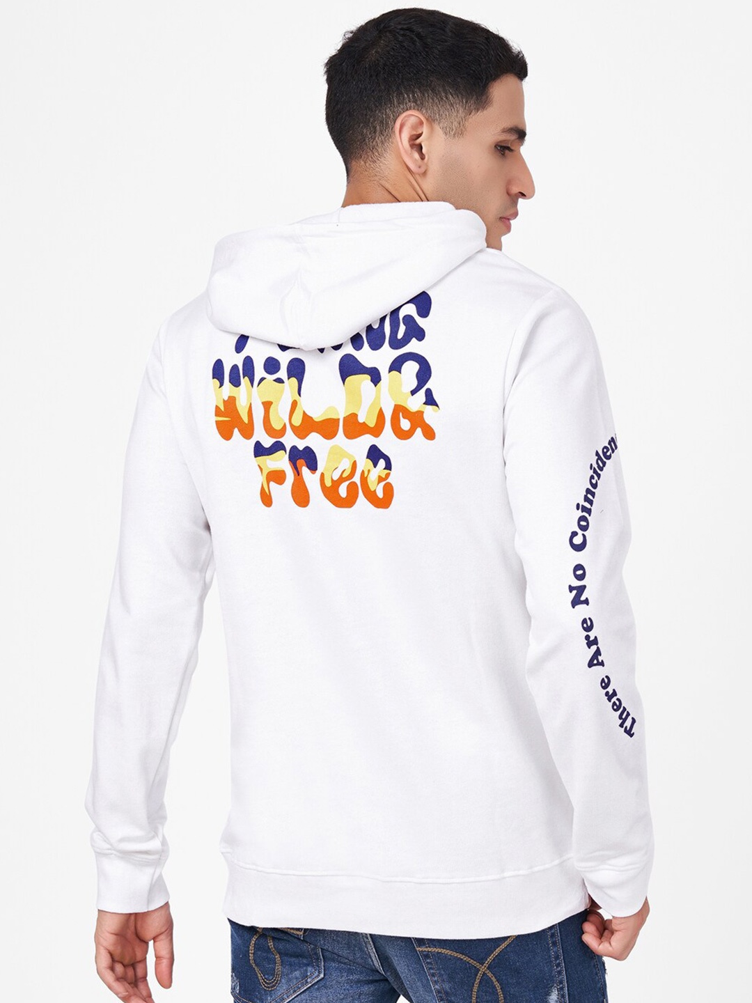 

ZU Typography Printed Hooded Pure Cotton Pullover Sweatshirt, White
