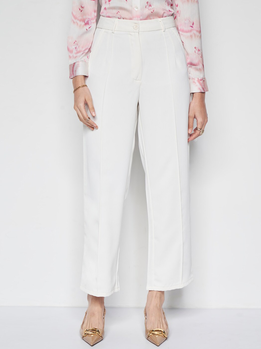 

AND Women Mid-Rise Flat-Front Trousers, Off white