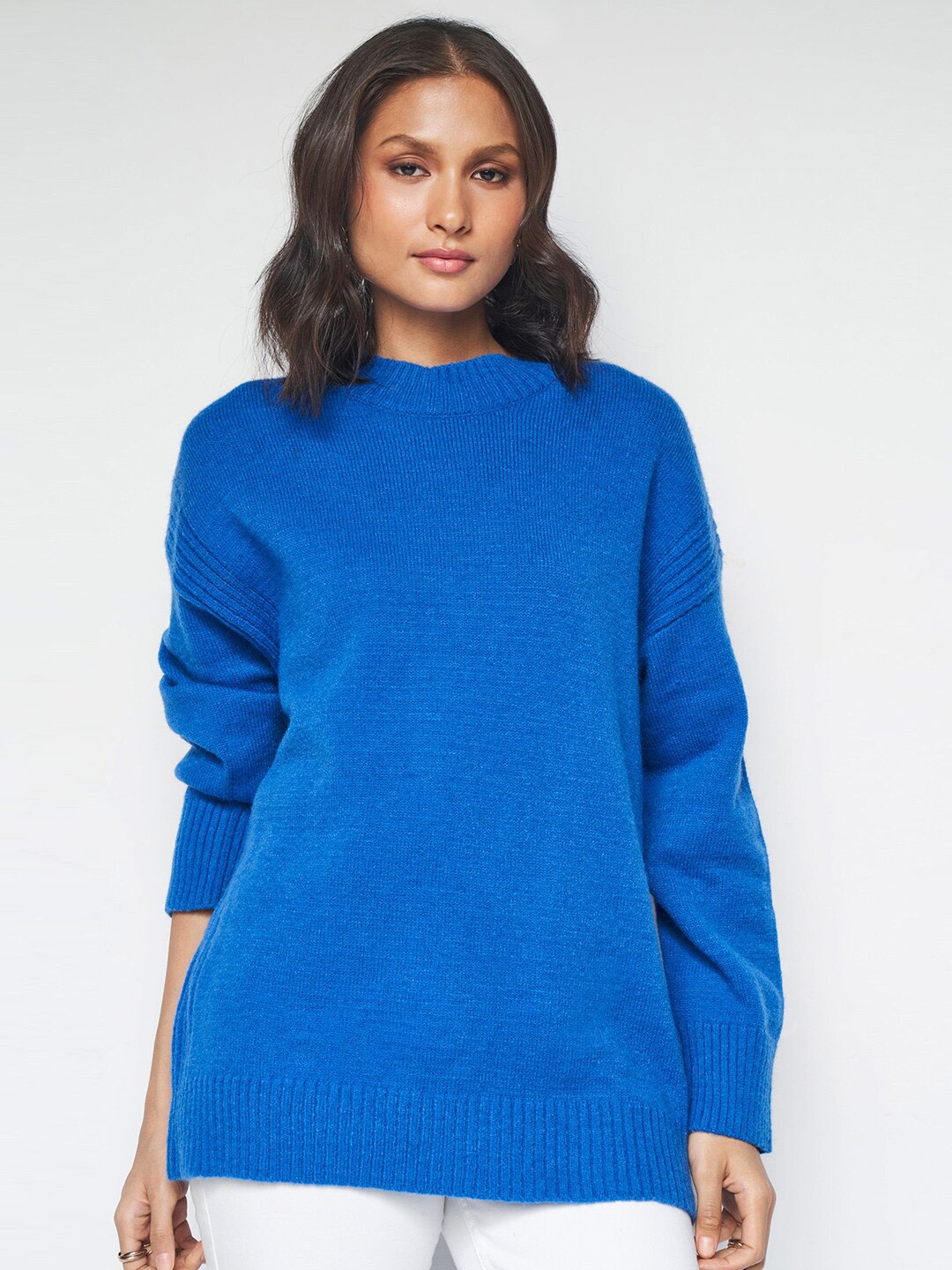 

AND Round Neck Longline Pullover, Blue