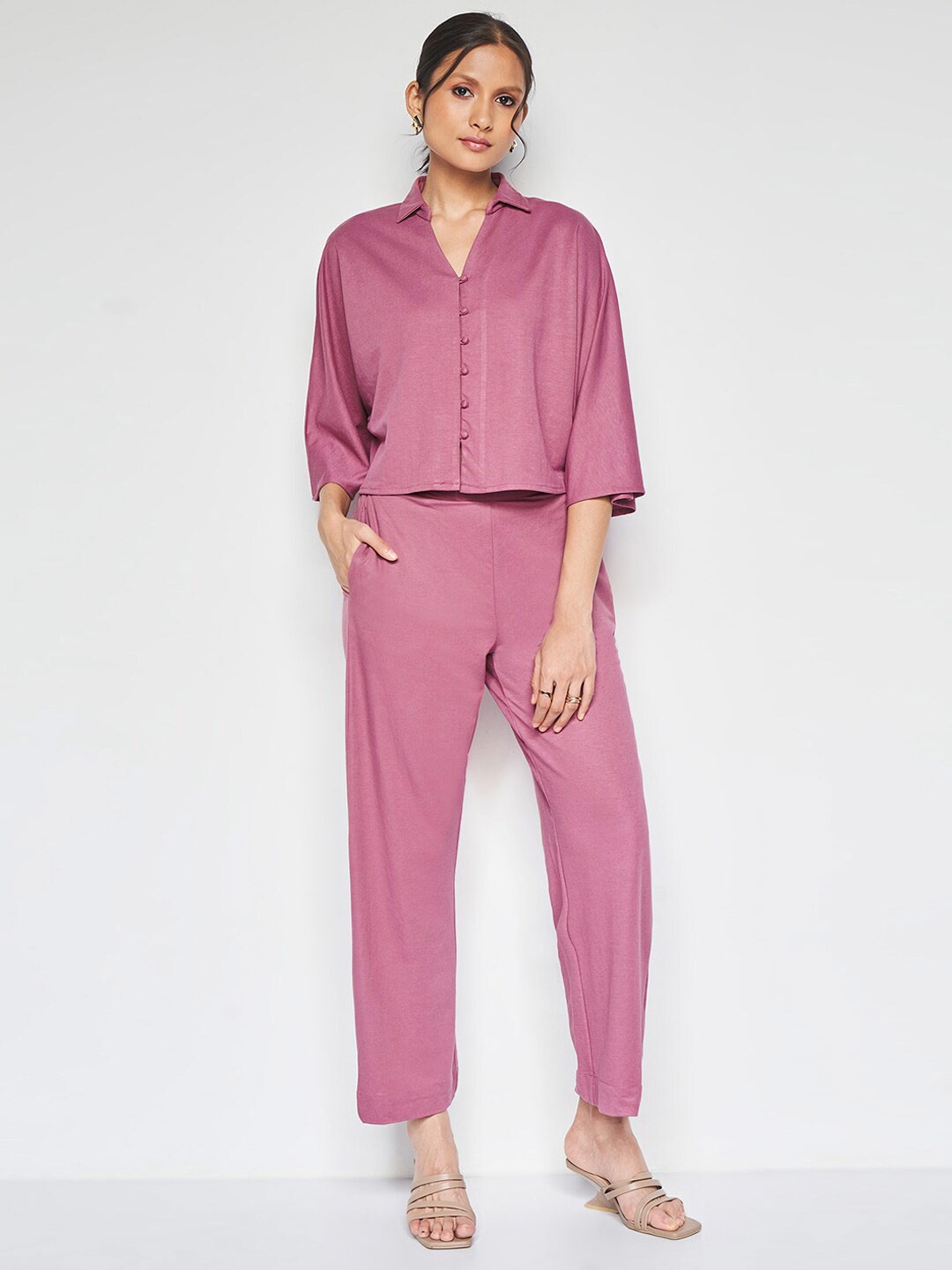 

AND Extended Sleeves Shirt With Trousers, Pink