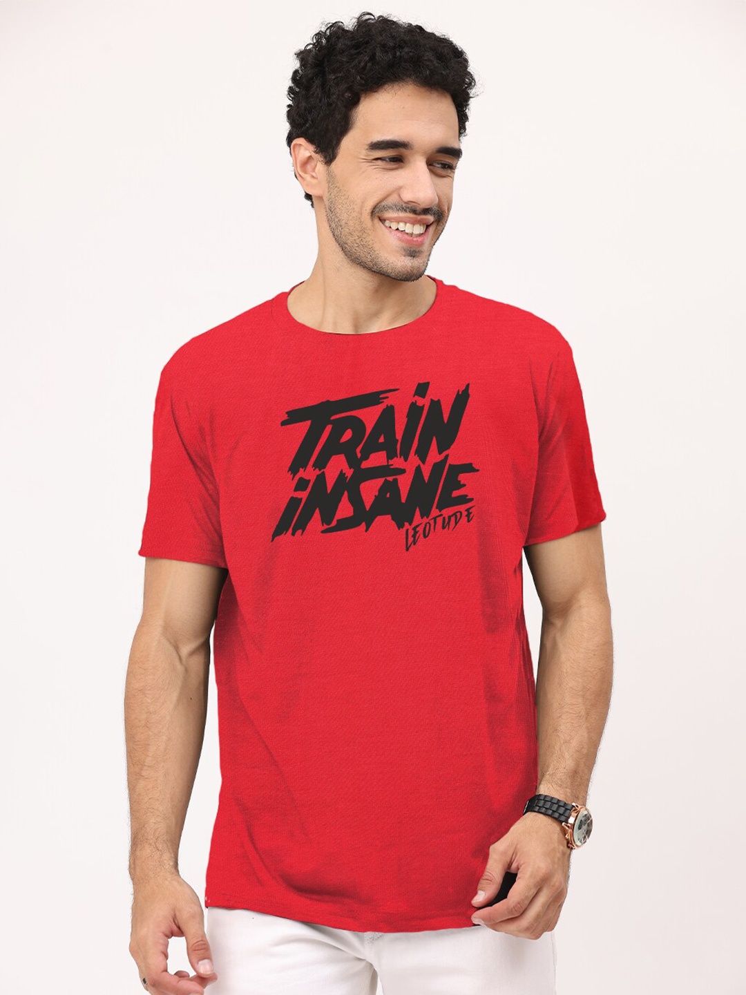 Leotude Typography Printed Round Neck T-shirt, Red