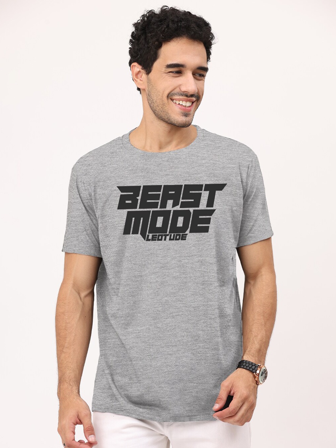 

Leotude Typography Printed Round Neck T-shirt, Grey