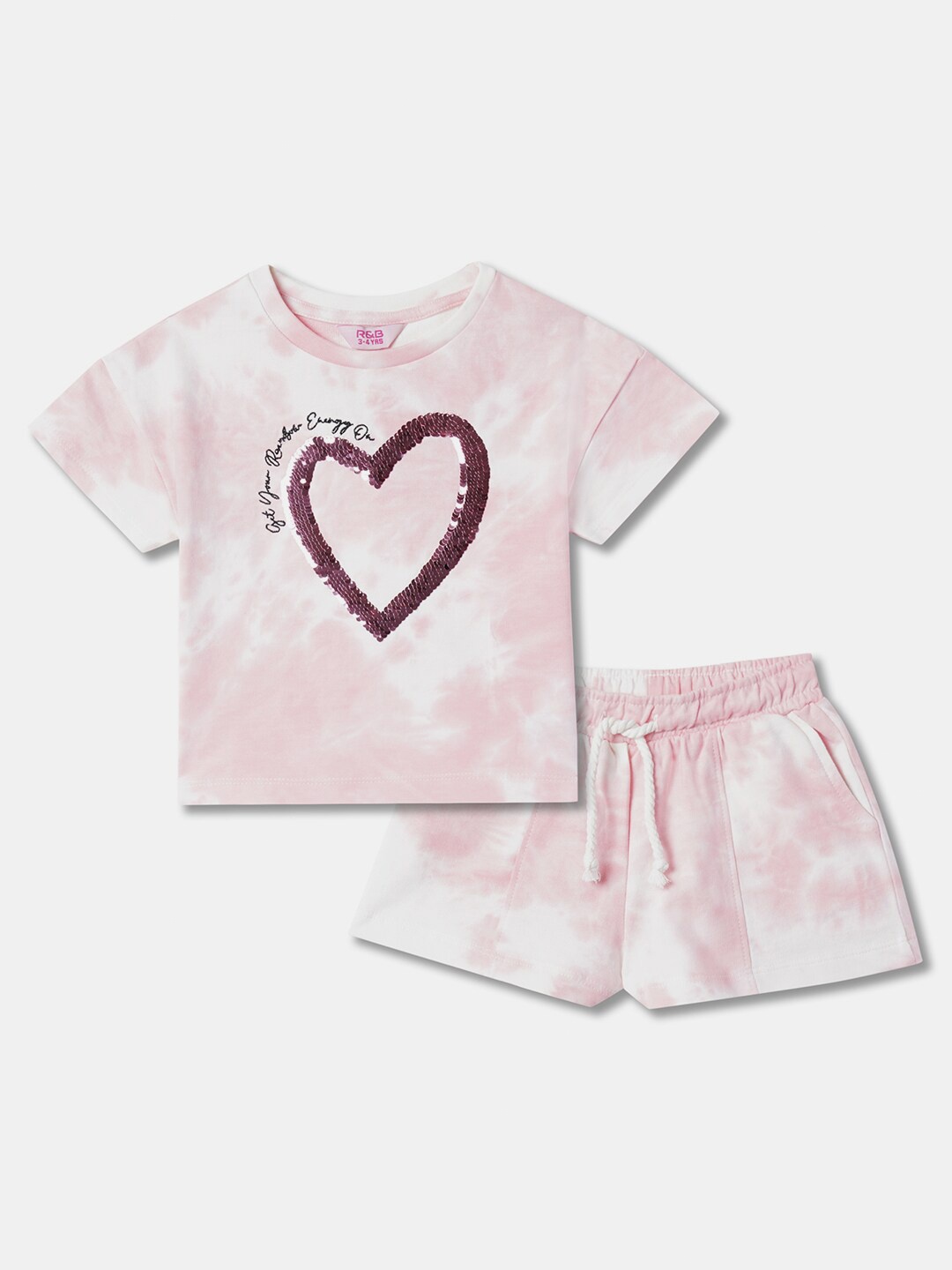 

R&B Girls Dyed Pure Cotton T-shirt with Shorts, Pink