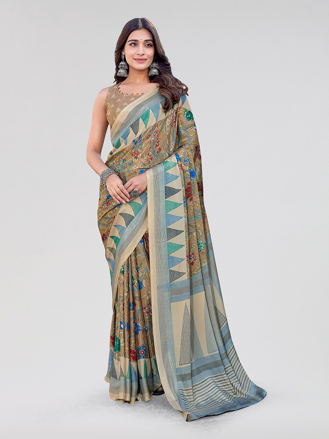 

Yashika Kalamkari Printed Saree, Cream