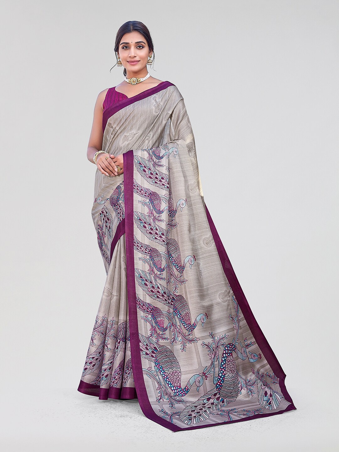 

Yashika Ethnic Motifs Printed Mysore Silk Saree, Purple