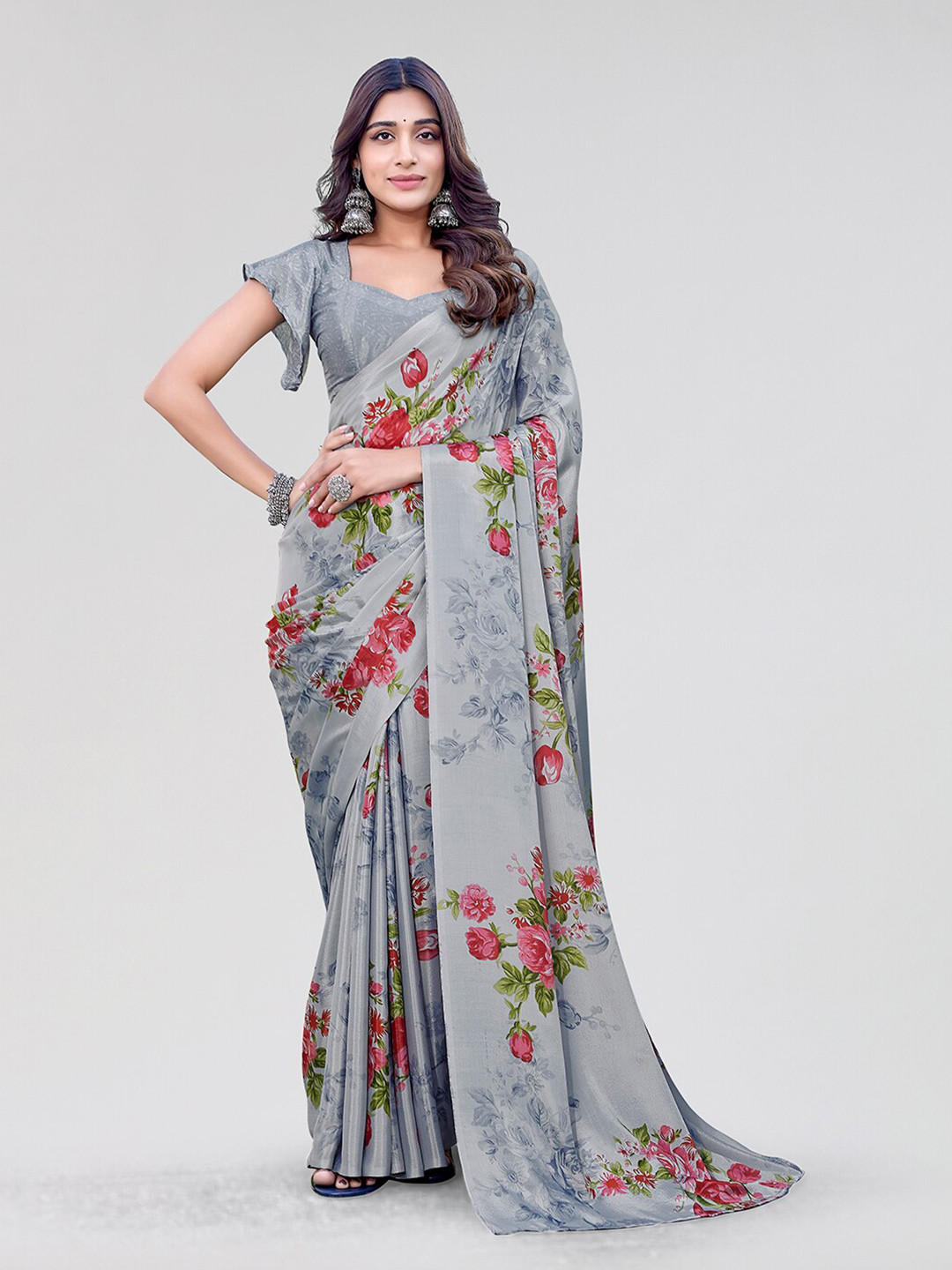 

Yashika Floral Printed Chiffon Saree, Grey