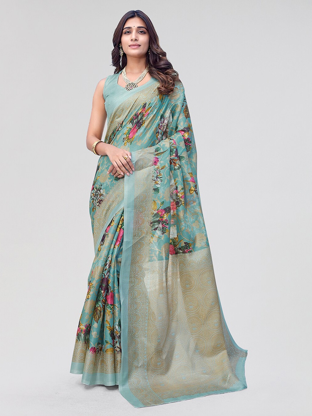 

Yashika Floral Printed Mysore Silk Saree, Blue